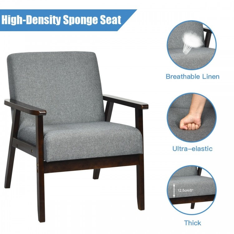 Mid-Century Style Accent Chair with Solid Wood Frame and Soft Fabric Seat, Grey