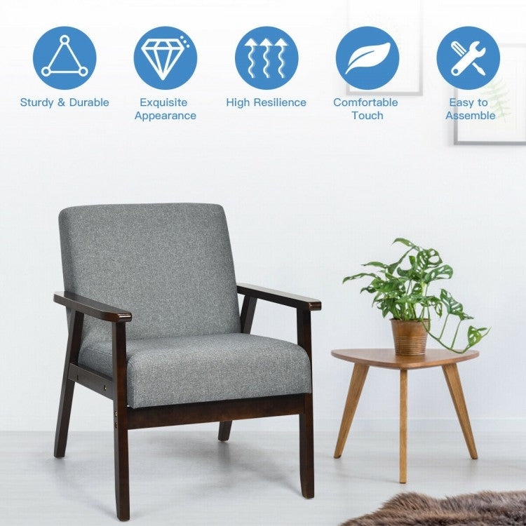 Mid-Century Style Accent Chair with Solid Wood Frame and Soft Fabric Seat, Grey