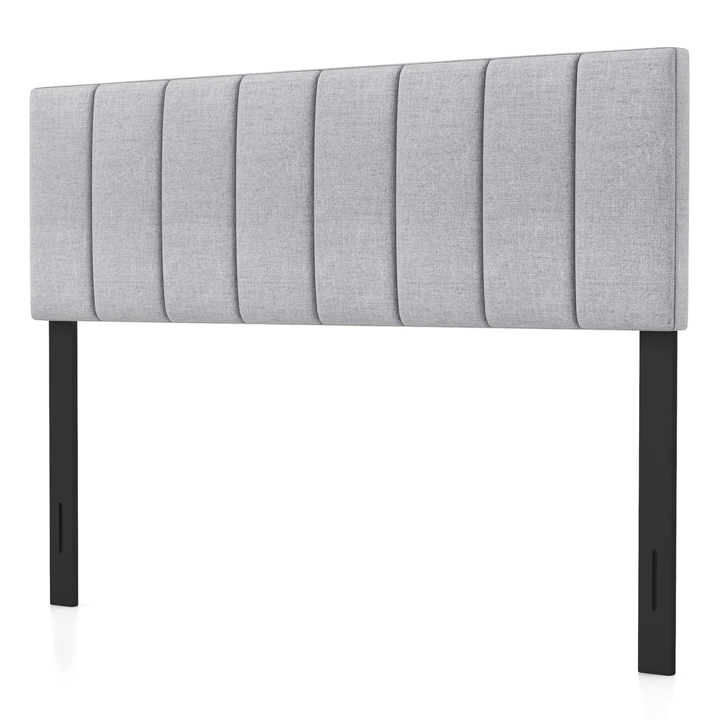 Adjustable Width Linen Upholstered Headboard with Solid Wood Legs - Grey