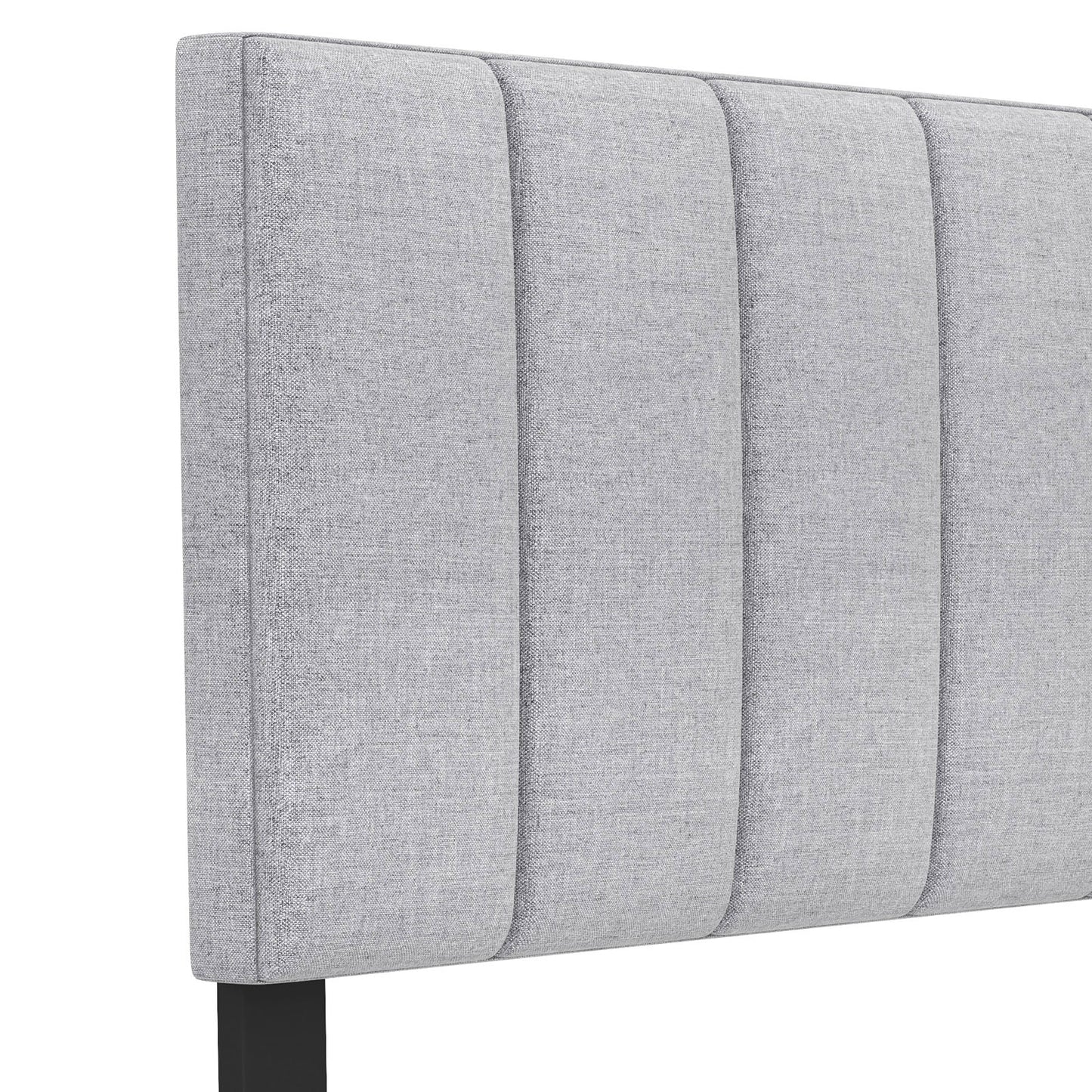 Adjustable Width Linen Upholstered Headboard with Solid Wood Legs - Grey