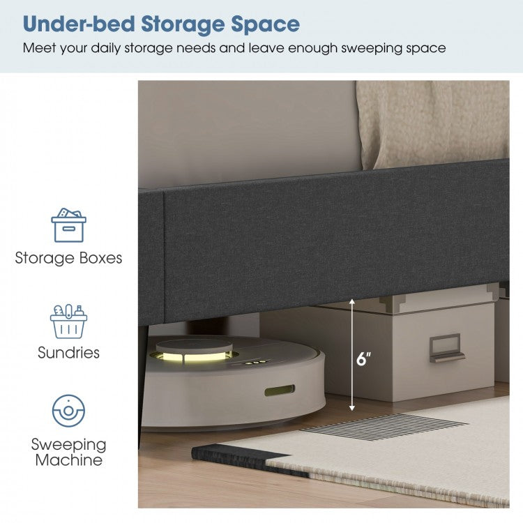 Modern Queen Size Upholstered Platform Bed with Button-Tufted Headboard in Grey