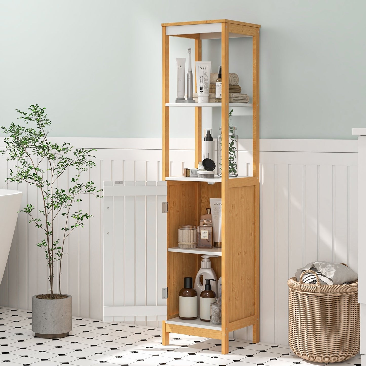 Bamboo Bathroom Cabinet with Adjustable Shelves & Door