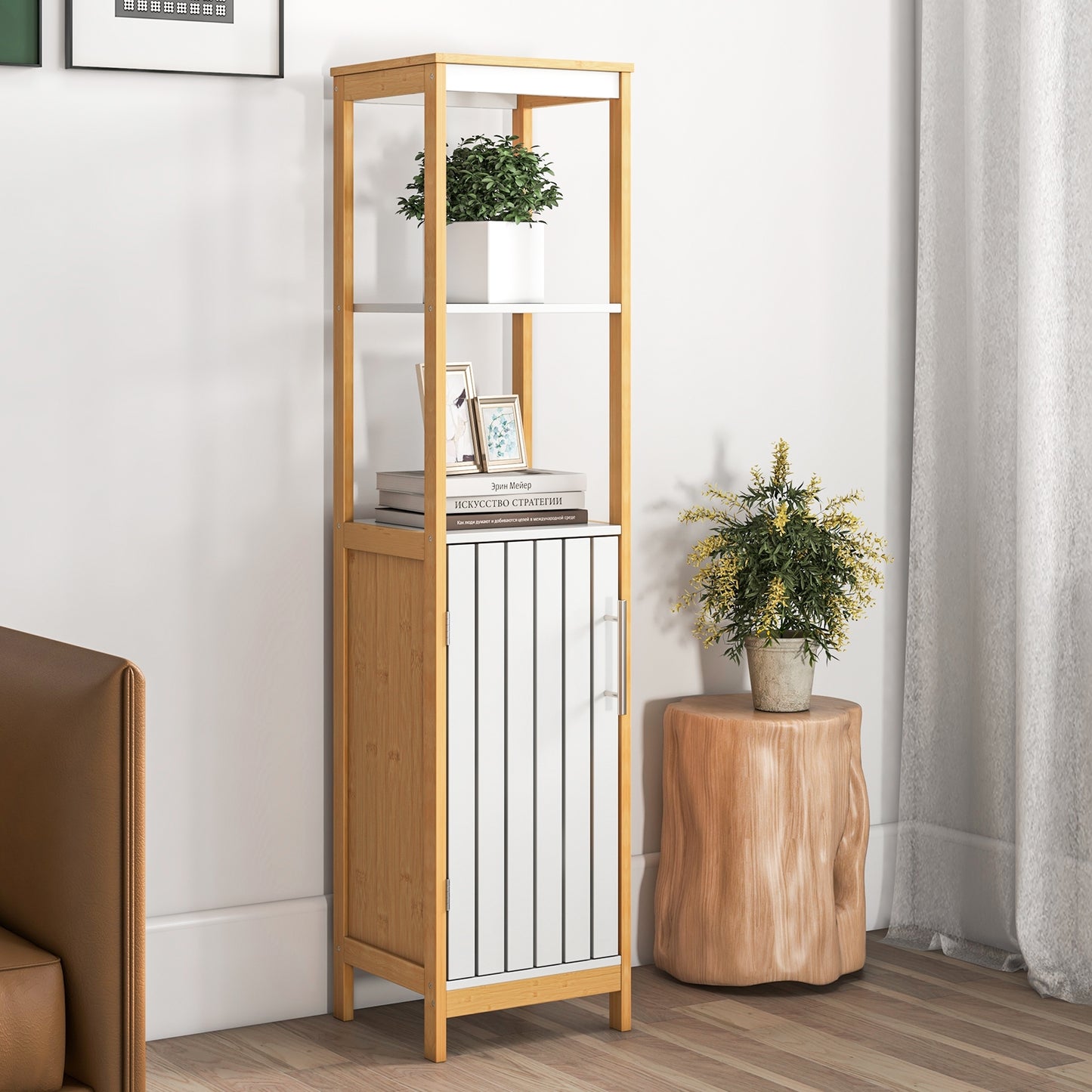 Bamboo Bathroom Cabinet with Adjustable Shelves & Door