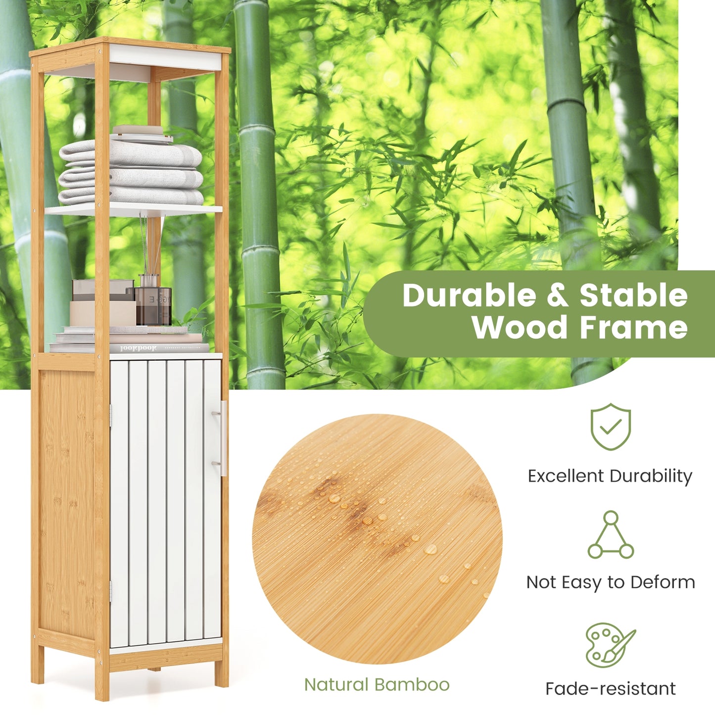 Bamboo Bathroom Cabinet with Adjustable Shelves & Door