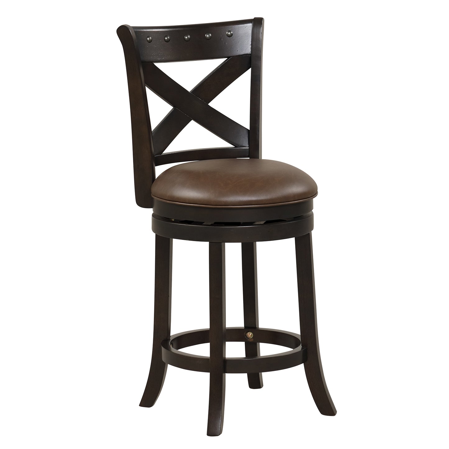 360° Swivel Bar Stool with Curved Backrest and PU Leather Seat with Footrest 26 Inch