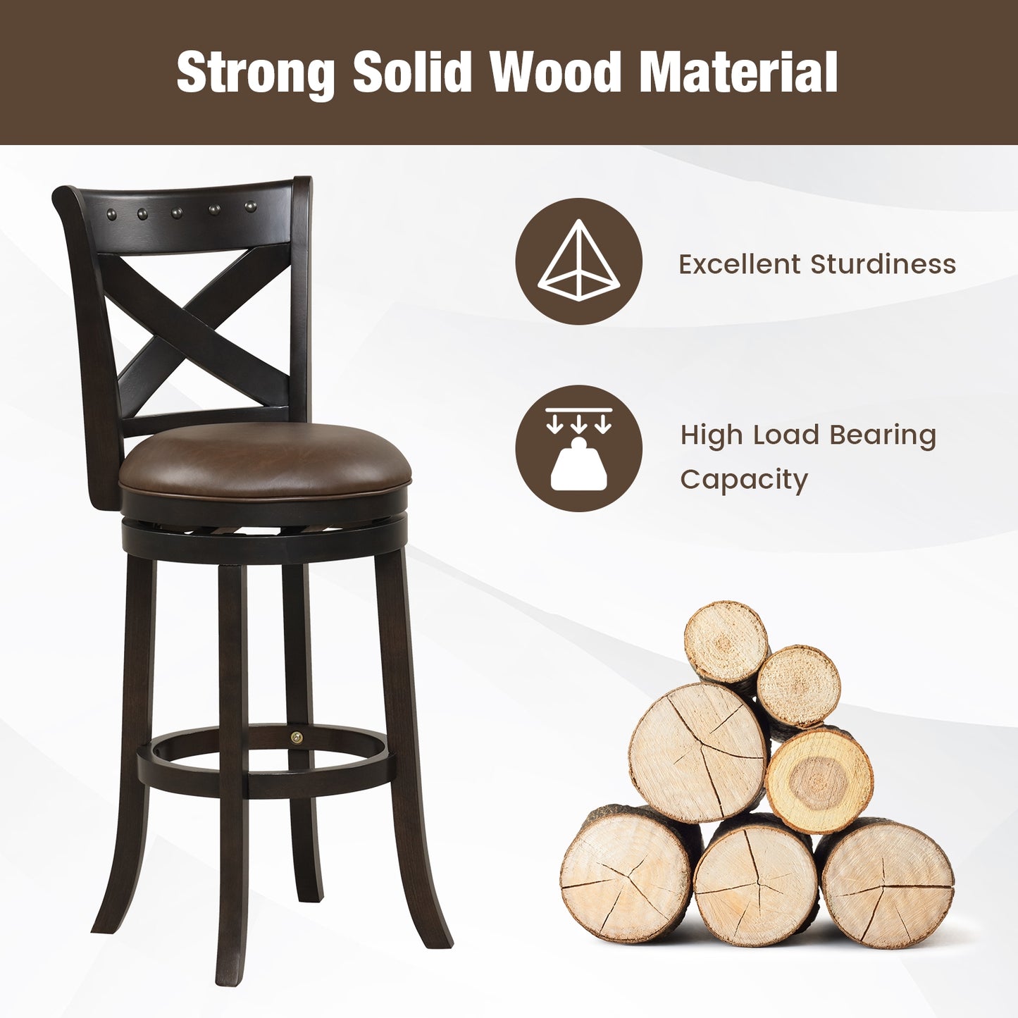 360° Swivel Bar Stool with Curved Backrest and PU Leather Seat with Footrest 31 Inch
