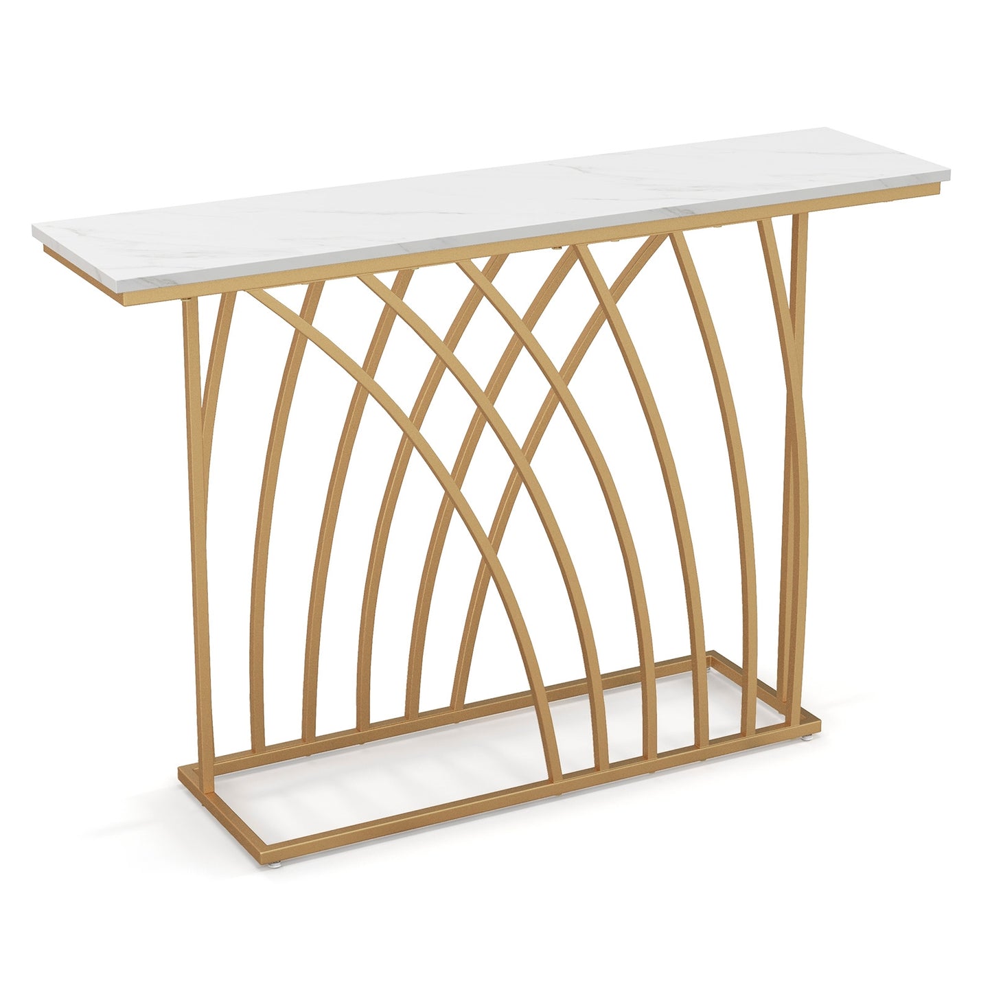 48 Inch White Faux Marble Console Table with Gold Frame