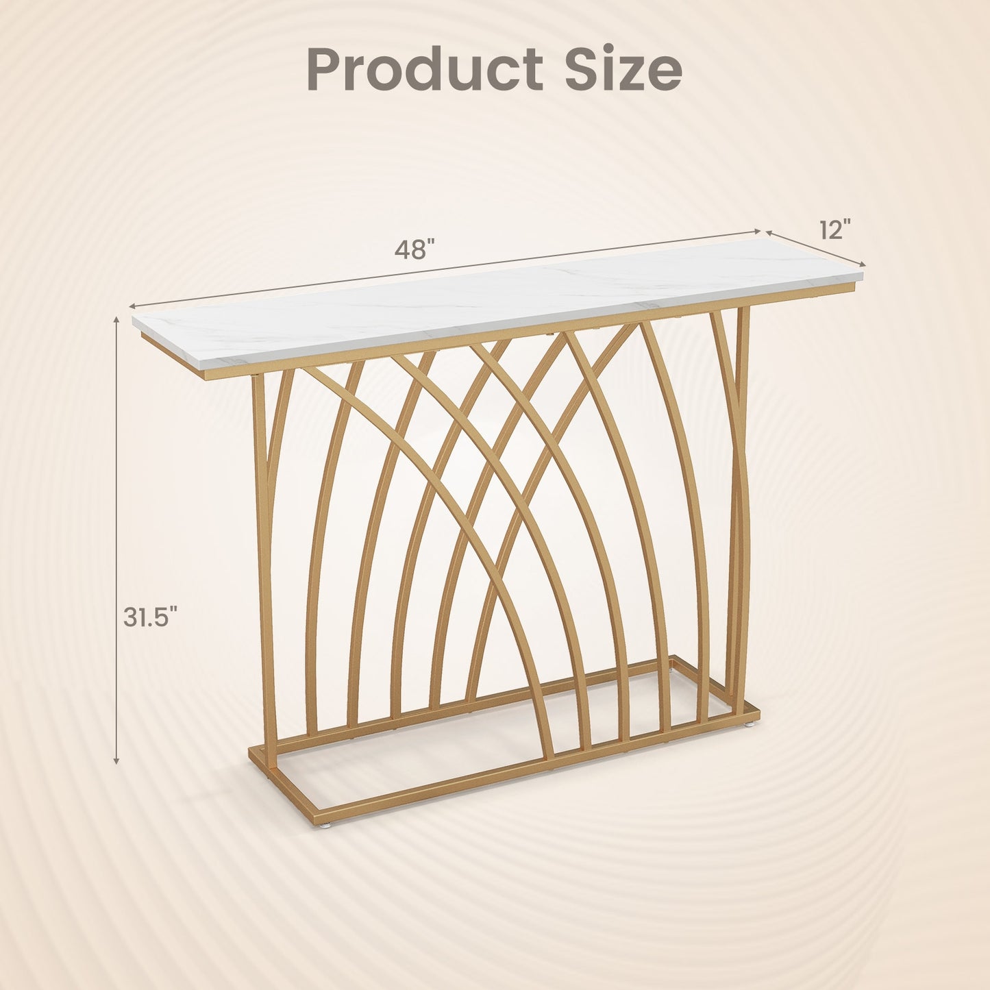48 Inch White Faux Marble Console Table with Gold Frame