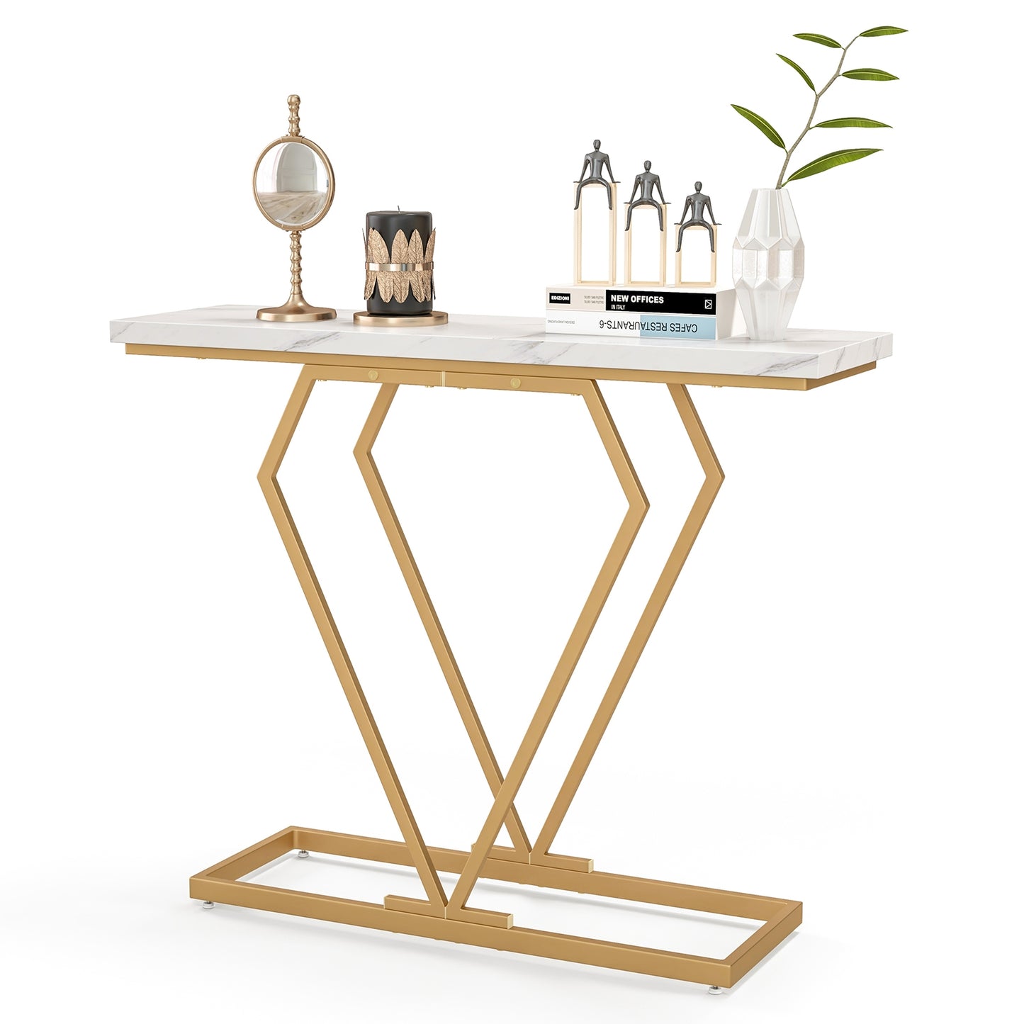 Diamond Frame Gold Console Table for Entryway & Living Room