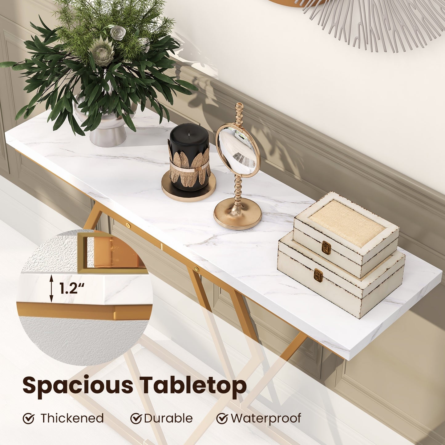 Diamond Frame Gold Console Table for Entryway & Living Room