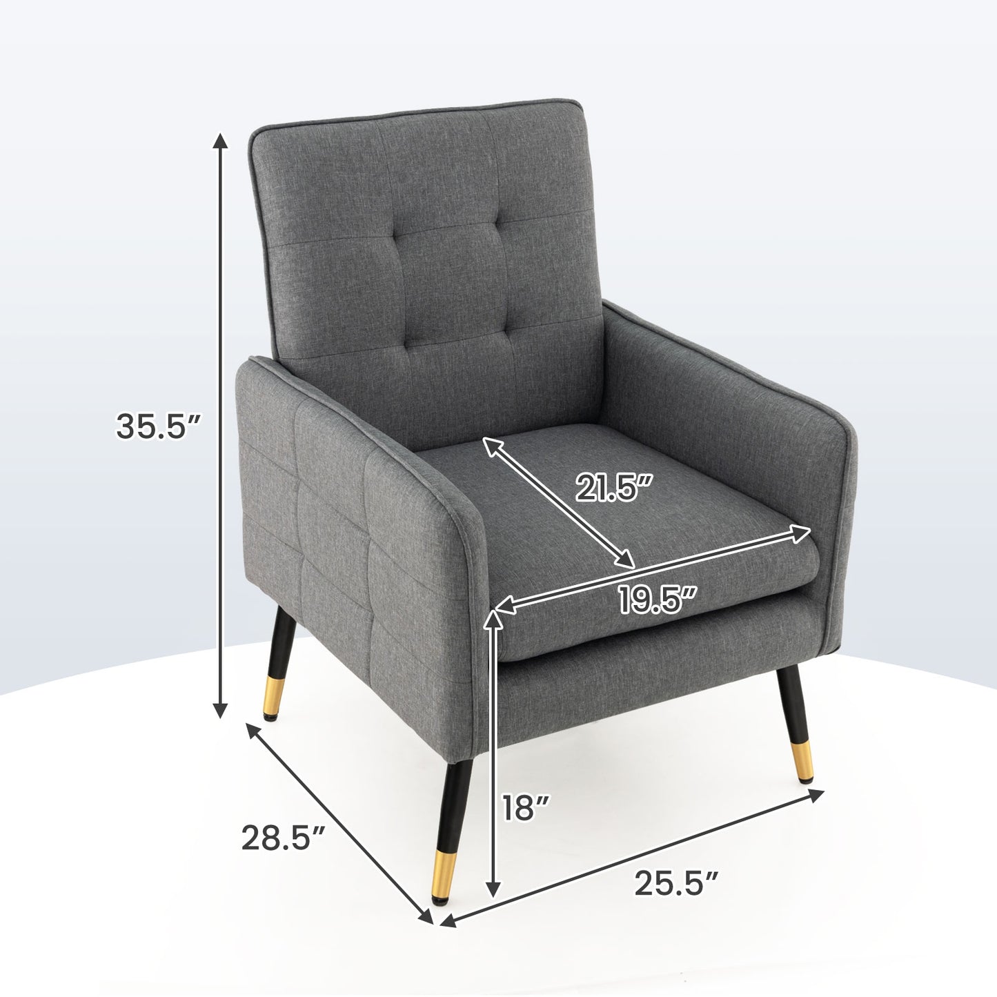 Modern Linen Upholstered Accent Chair with Removable Cushion and Metal Legs in Grey