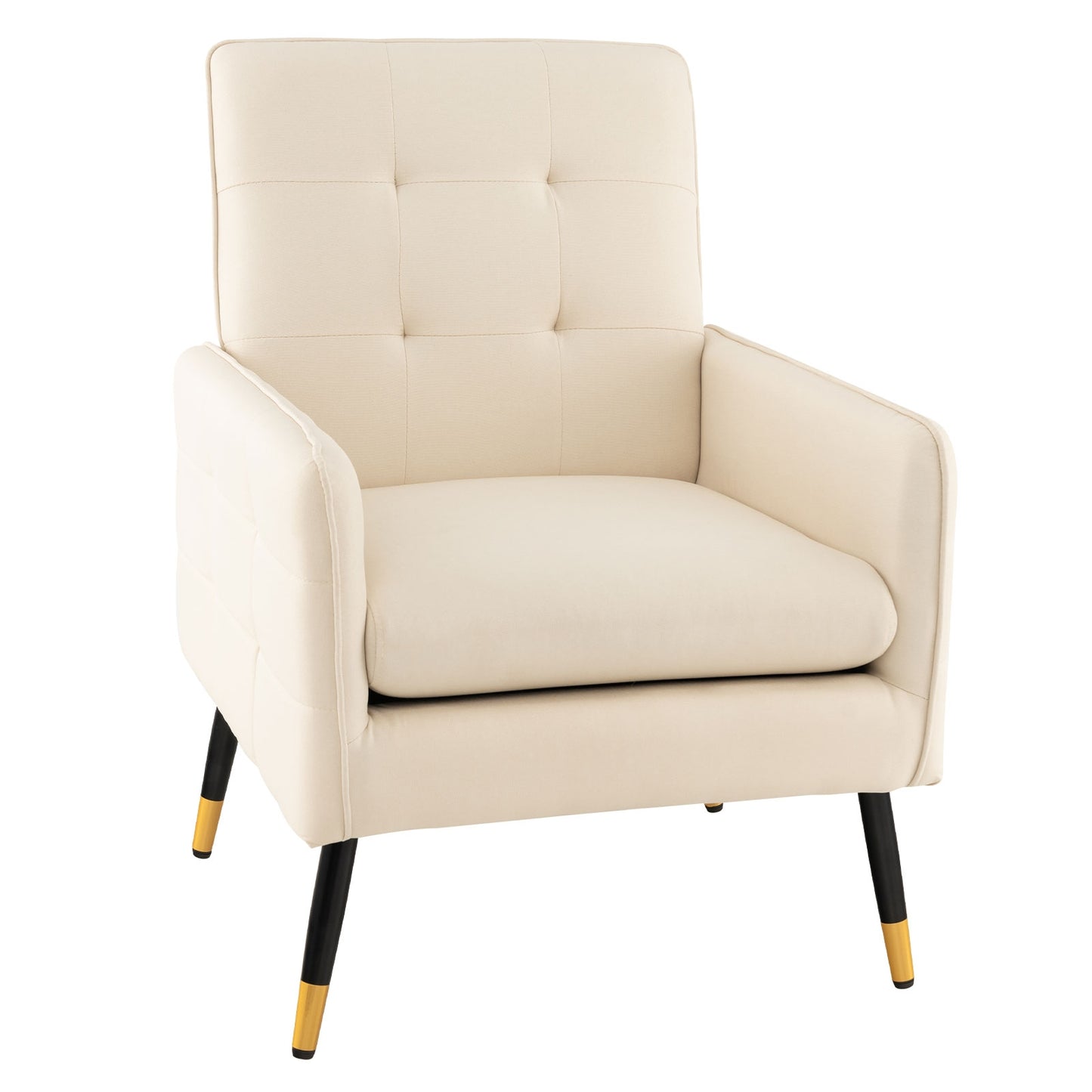 Modern Linen Upholstered Accent Chair with Removable Cushion and Metal Legs in White