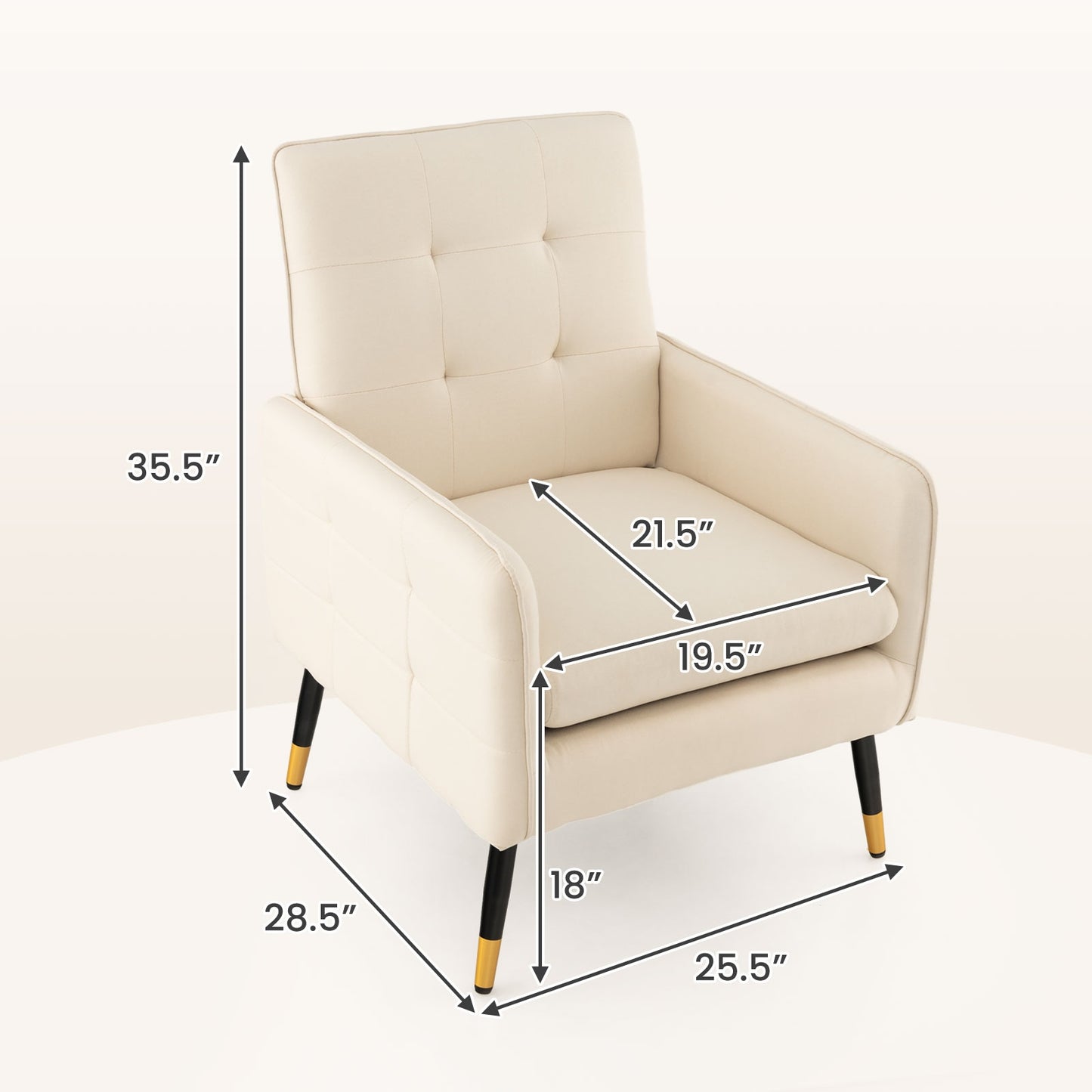 Modern Linen Upholstered Accent Chair with Removable Cushion and Metal Legs in White