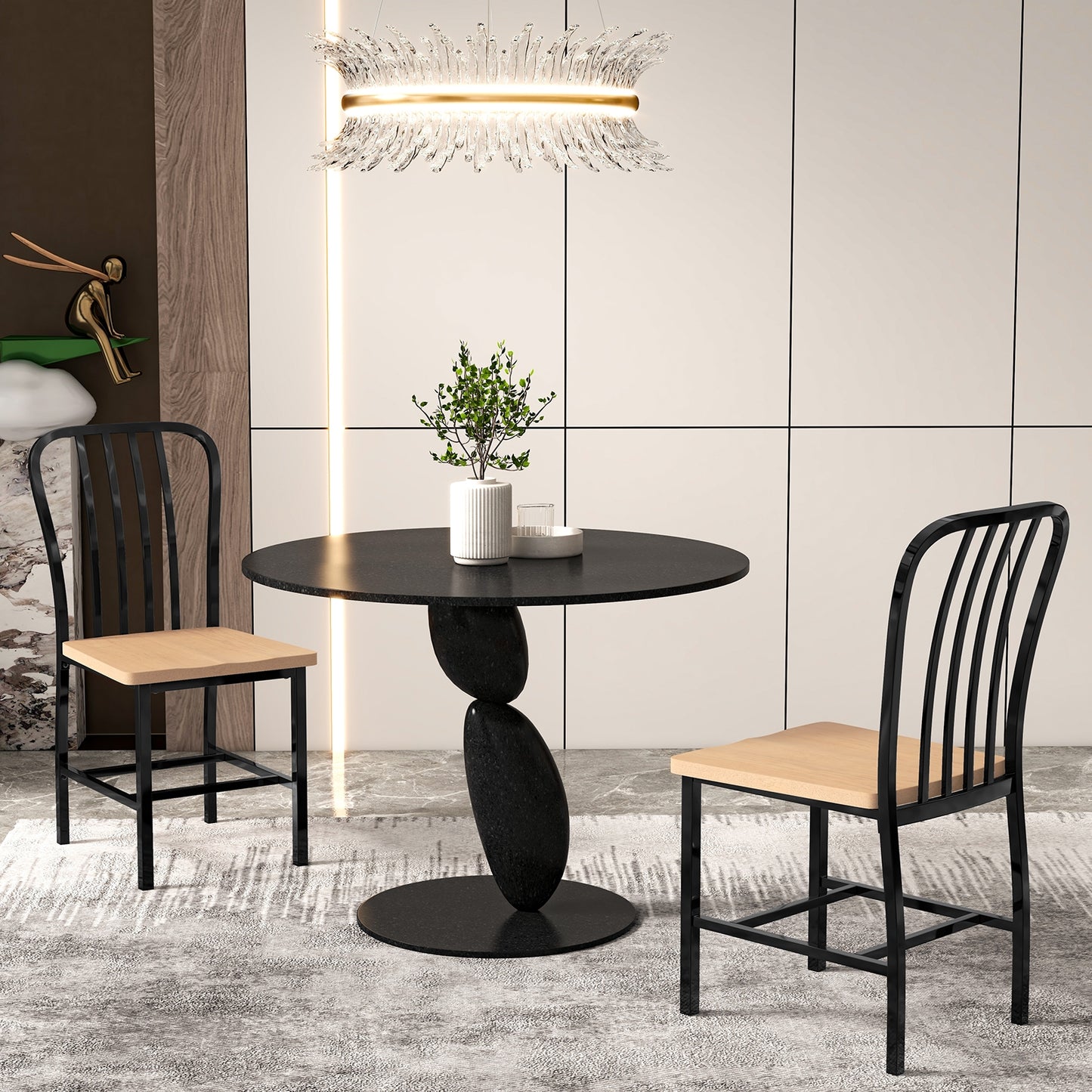 Pair of Spindle Back Dining Chairs with Ergonomic Armless Seat for Comfortable Dining - Black