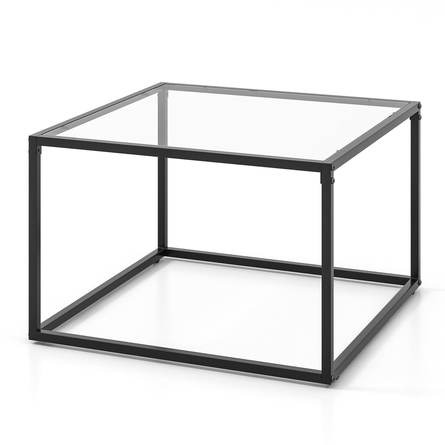 Modern Square Glass Coffee Table with Sturdy Metal Frame - Transparent