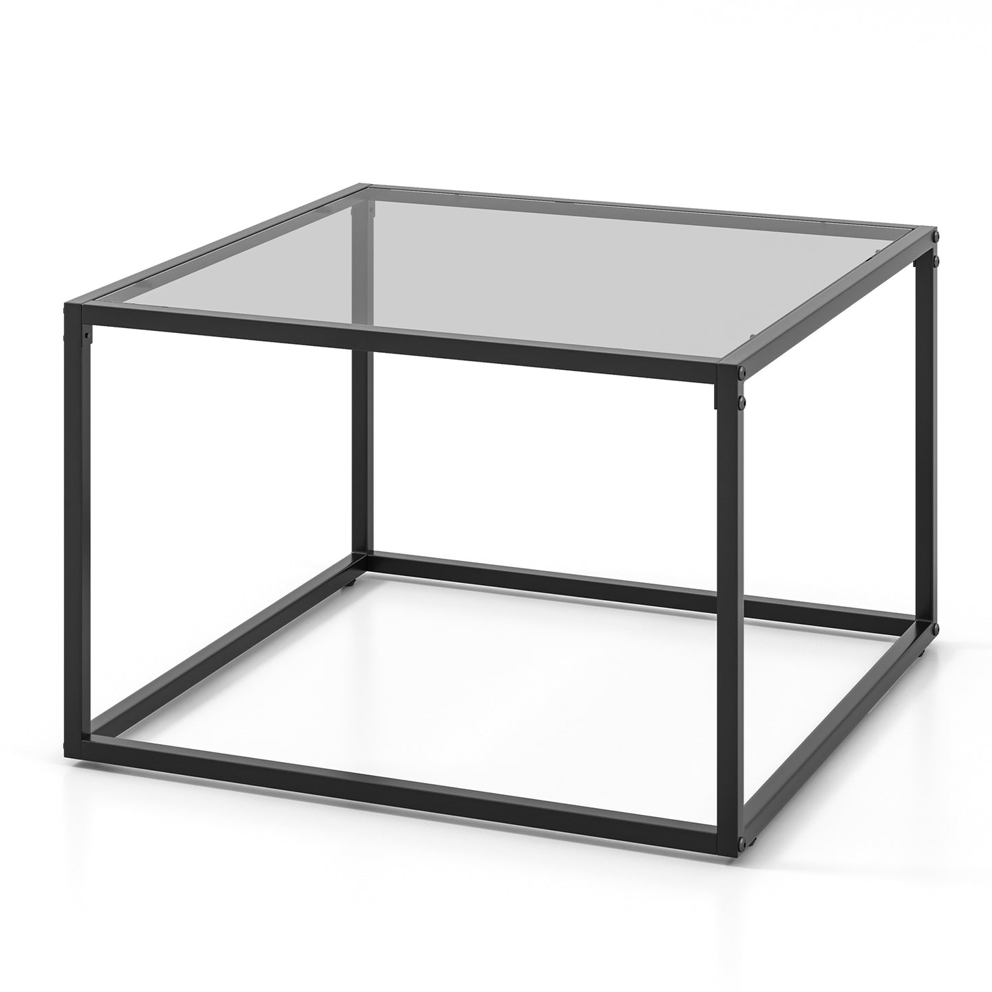 Modern Square Glass Coffee Table with Sturdy Metal Frame - Grey