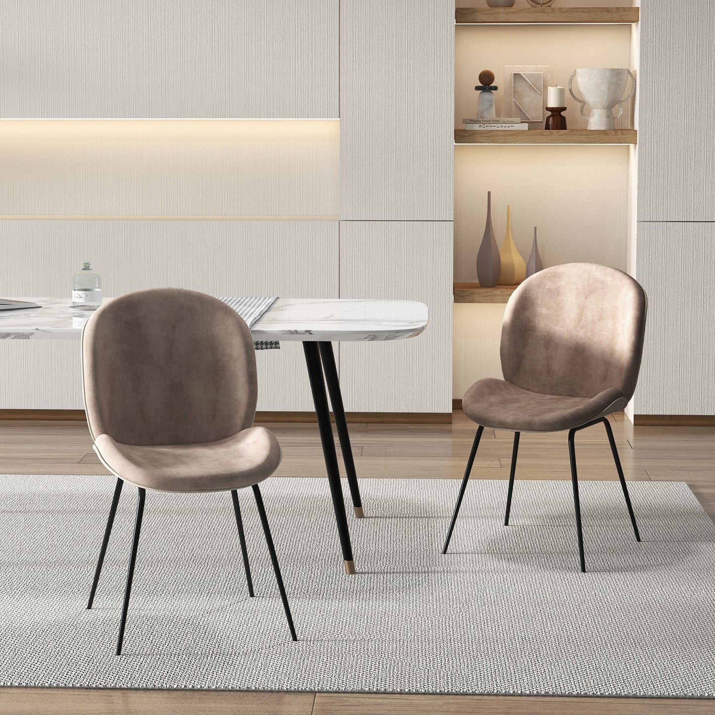 Modern Armless Dining Chairs with Soft Velvet Cushioned Seat and Sturdy Metal Base - Set of 2