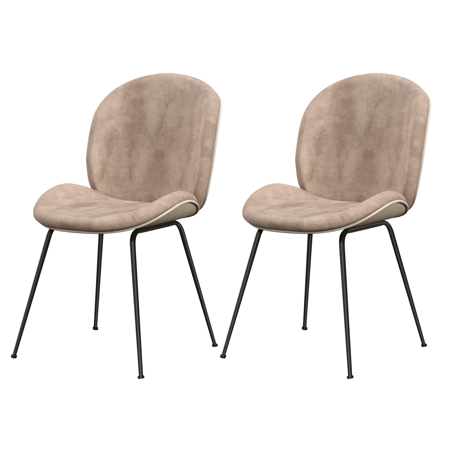 Modern Armless Dining Chairs with Soft Velvet Cushioned Seat and Sturdy Metal Base - Set of 2