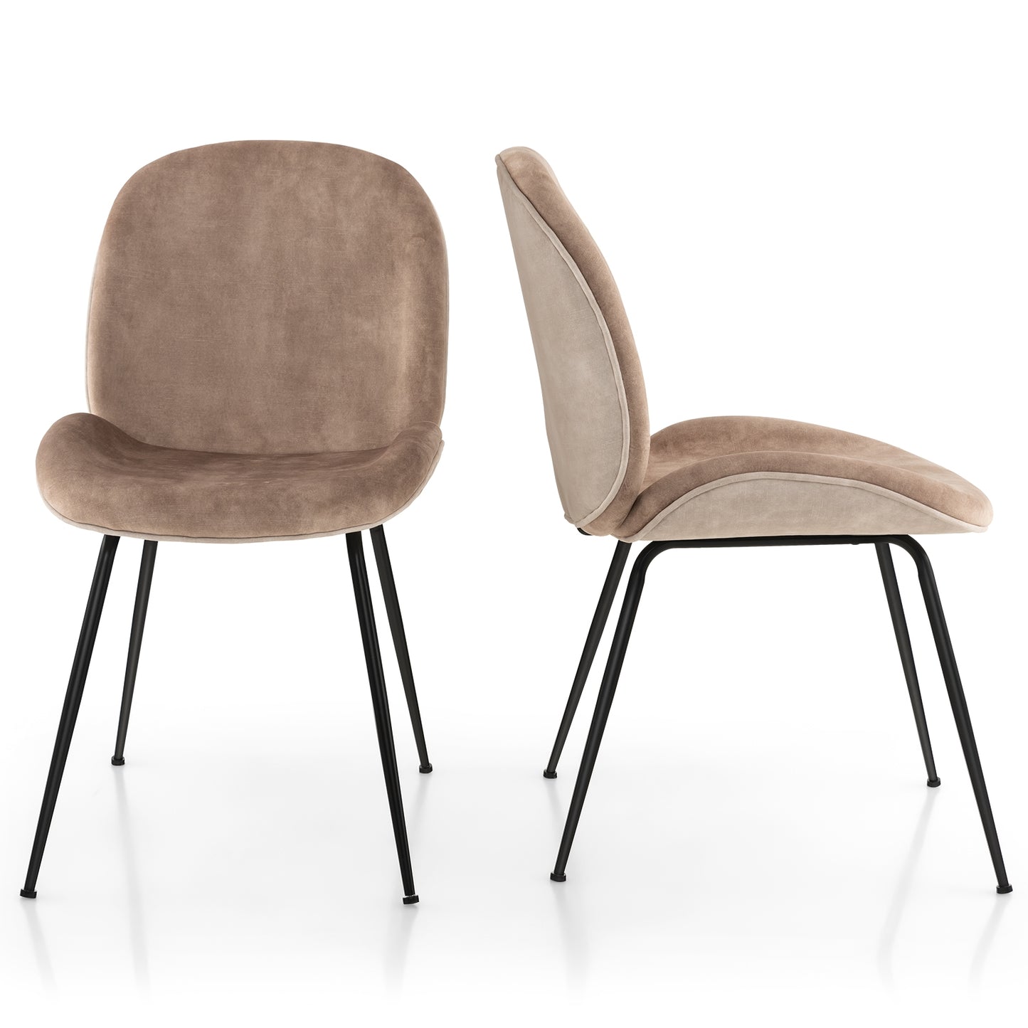 Modern Armless Dining Chairs with Soft Velvet Cushioned Seat and Sturdy Metal Base - Set of 2