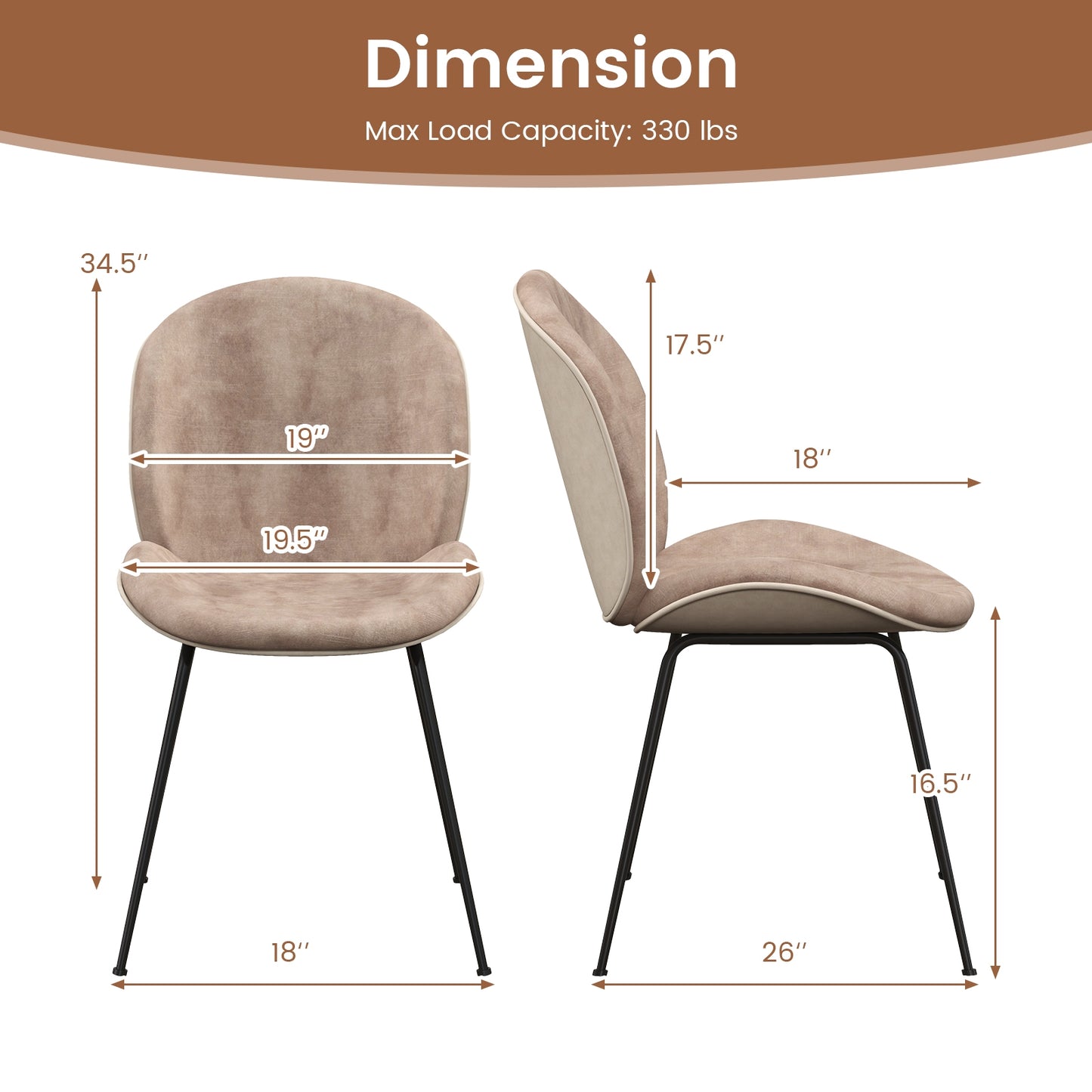 Modern Armless Dining Chairs with Soft Velvet Cushioned Seat and Sturdy Metal Base - Set of 2