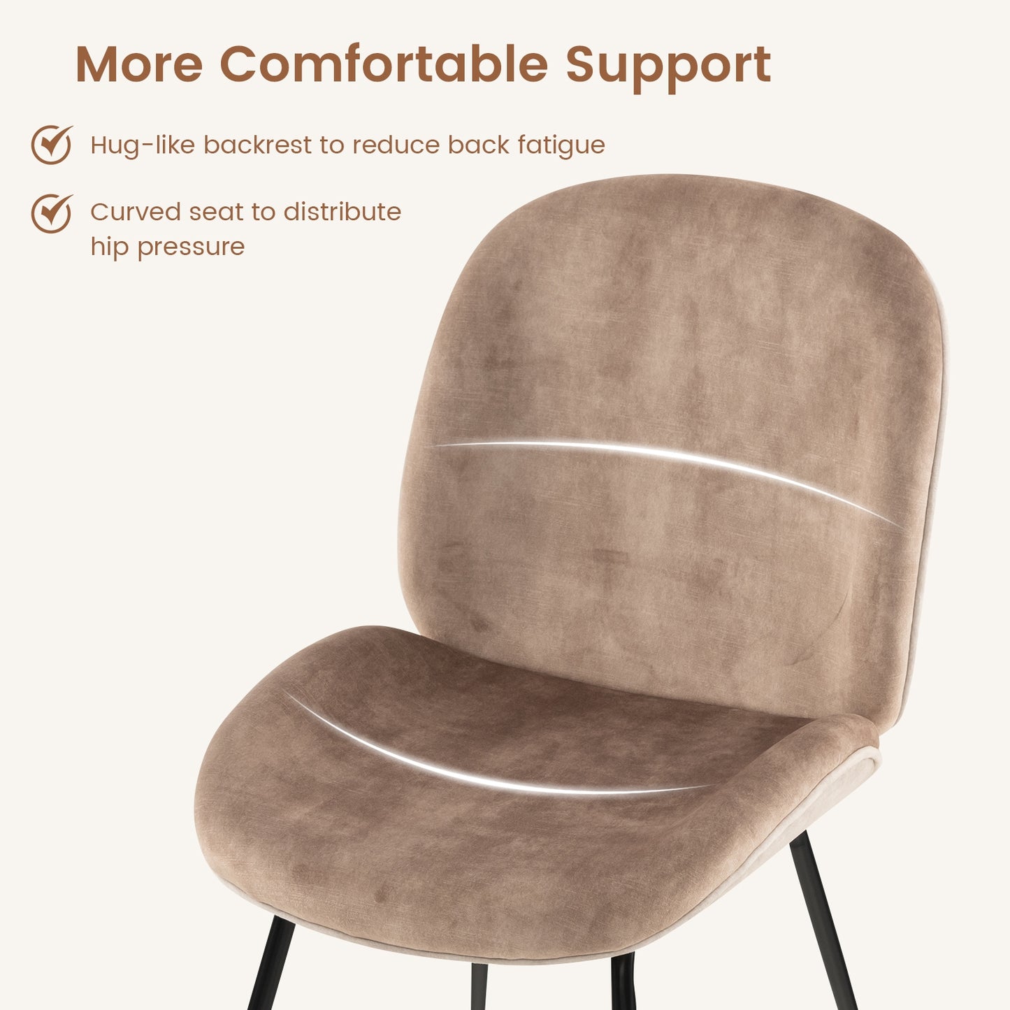 Modern Armless Dining Chairs with Soft Velvet Cushioned Seat and Sturdy Metal Base - Set of 2