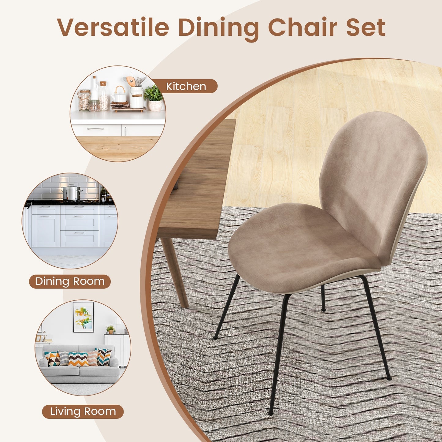Modern Armless Dining Chairs with Soft Velvet Cushioned Seat and Sturdy Metal Base - Set of 2