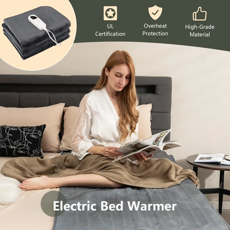 5 Level Electric Heated Mattress Pad with Overheat Protection & Fast Heating – Grey