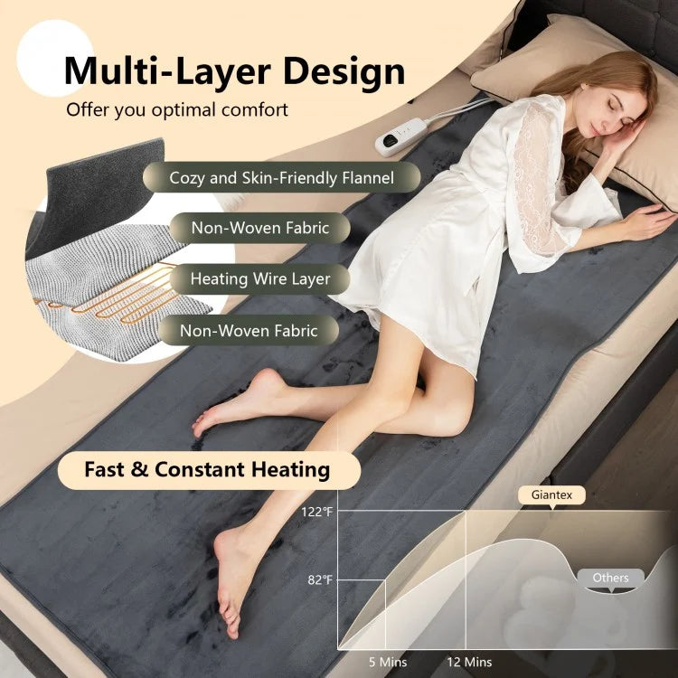 5 Level Electric Heated Mattress Pad with Overheat Protection & Fast Heating – Grey