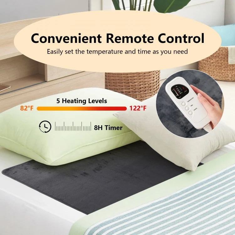 5 Level Electric Heated Mattress Pad with Overheat Protection & Fast Heating – Grey
