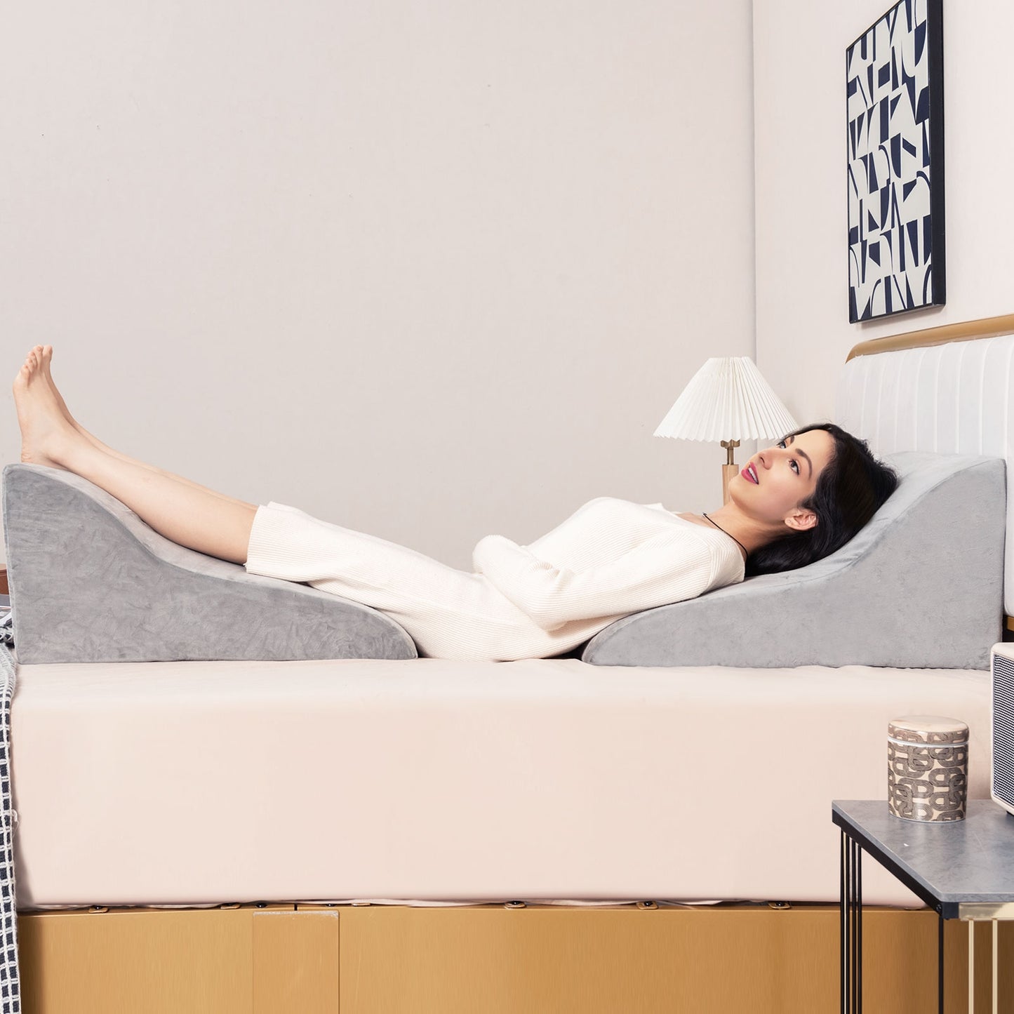 Ergonomic Bed Wedge Pillow for Back Support and Reading with Detachable Cover