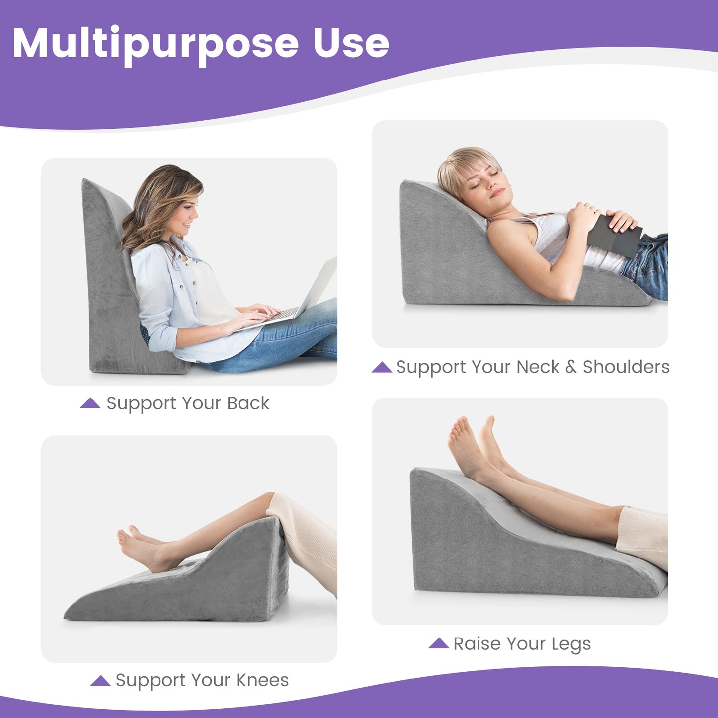Ergonomic Bed Wedge Pillow for Back Support and Reading with Detachable Cover