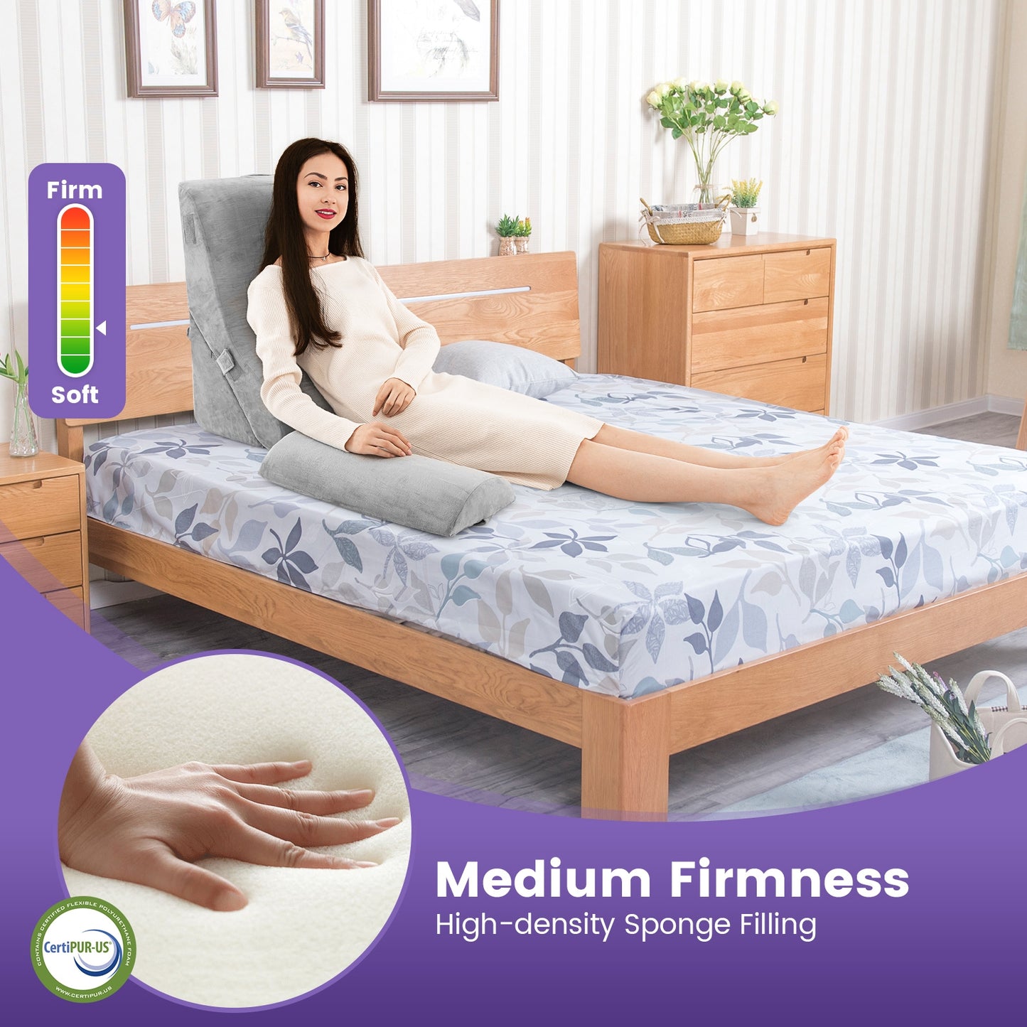 3 Piece Adjustable Orthopedic Bed Wedge Pillow Set for Back, Neck & Leg Support
