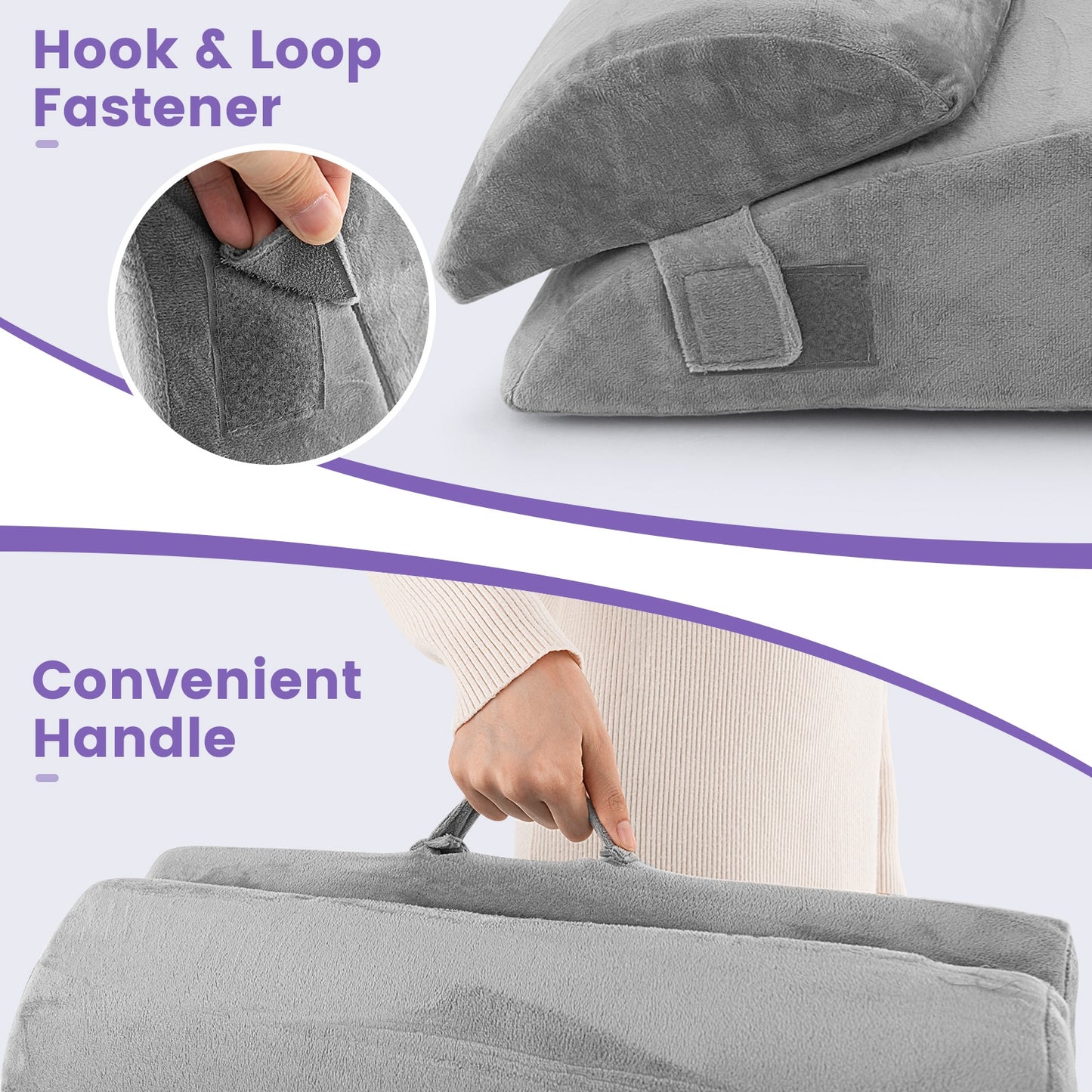 3 Piece Adjustable Orthopedic Bed Wedge Pillow Set for Back, Neck & Leg Support