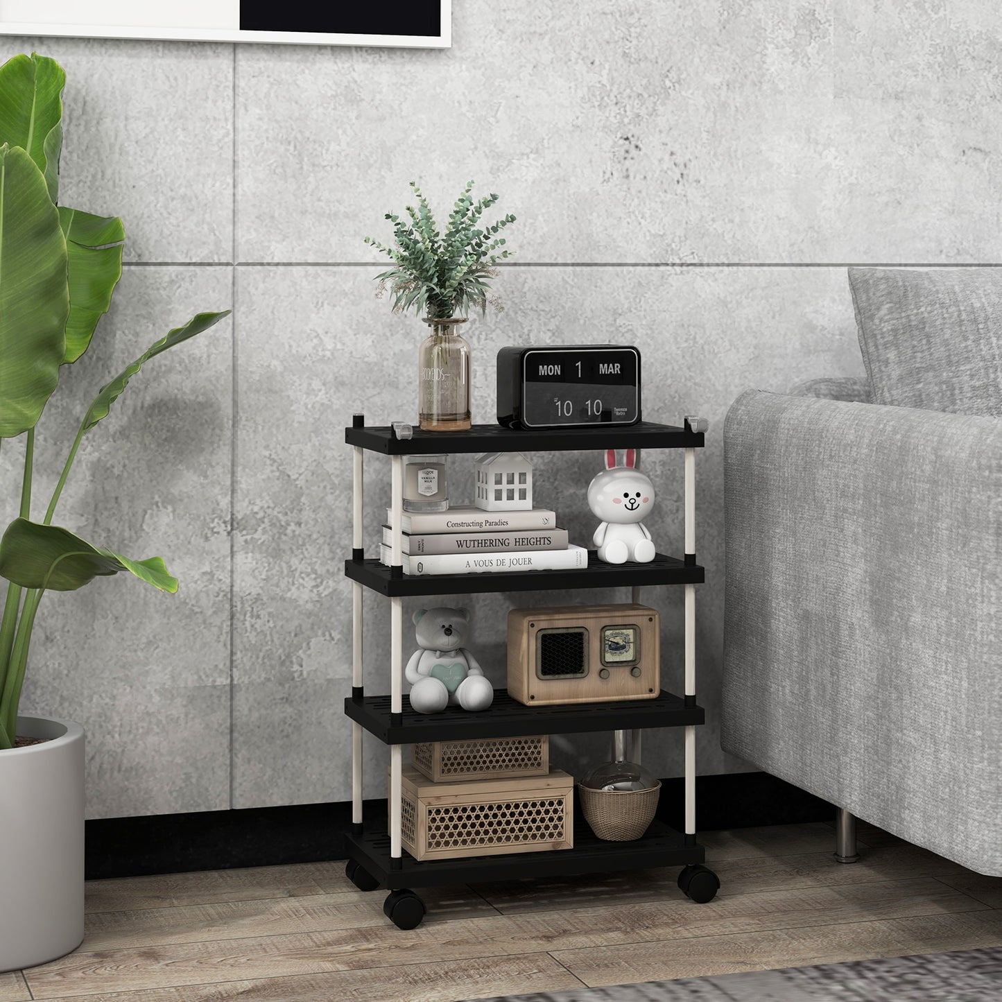 Slim Rolling Storage Cart with 4 Tiers and Locking Wheels