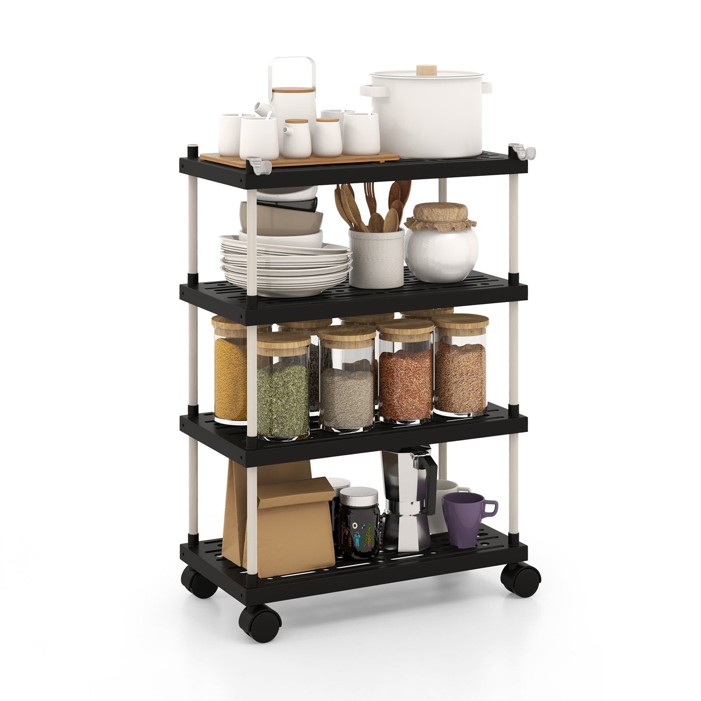 Slim Rolling Storage Cart with 4 Tiers and Locking Wheels
