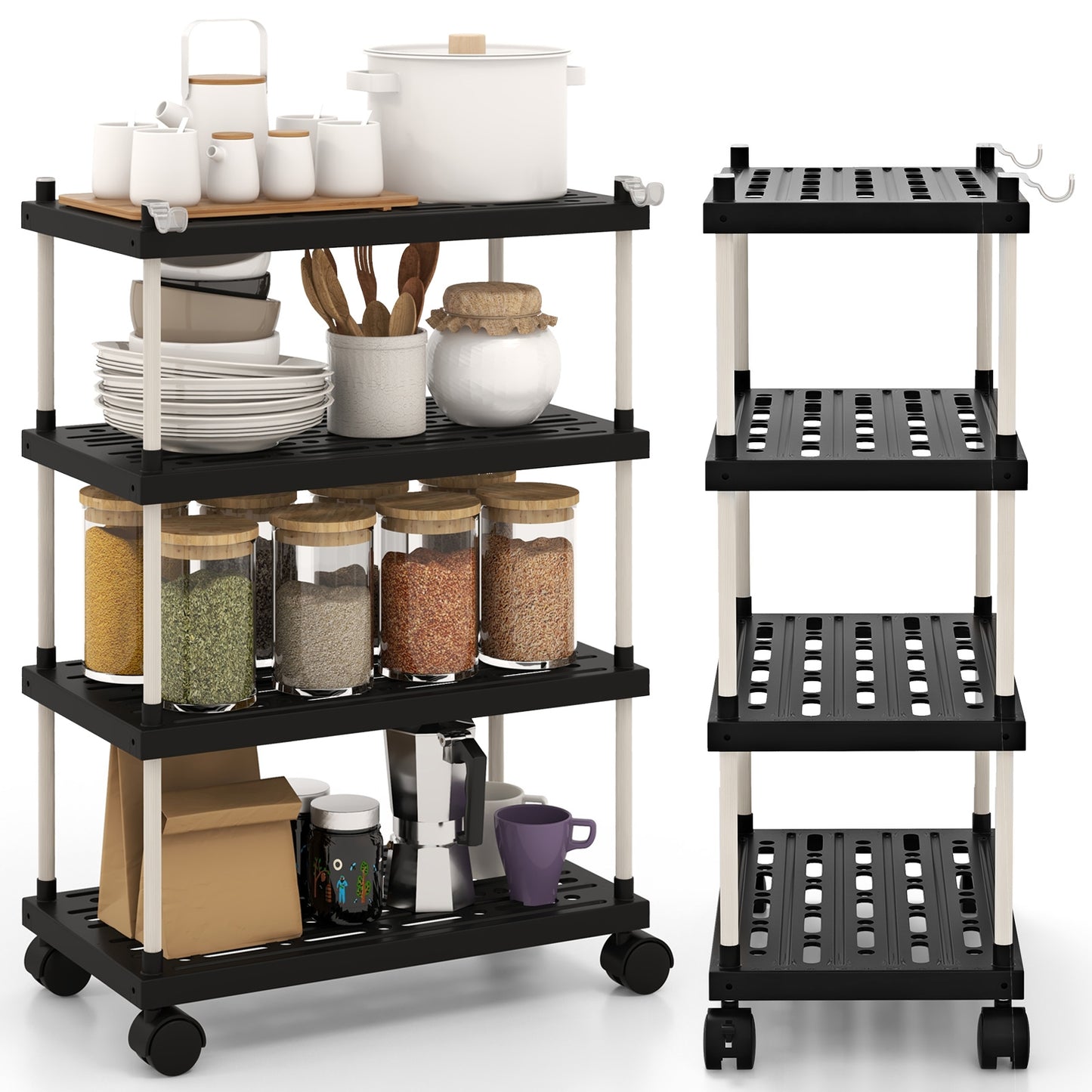 Slim Rolling Storage Cart with 4 Tiers and Locking Wheels