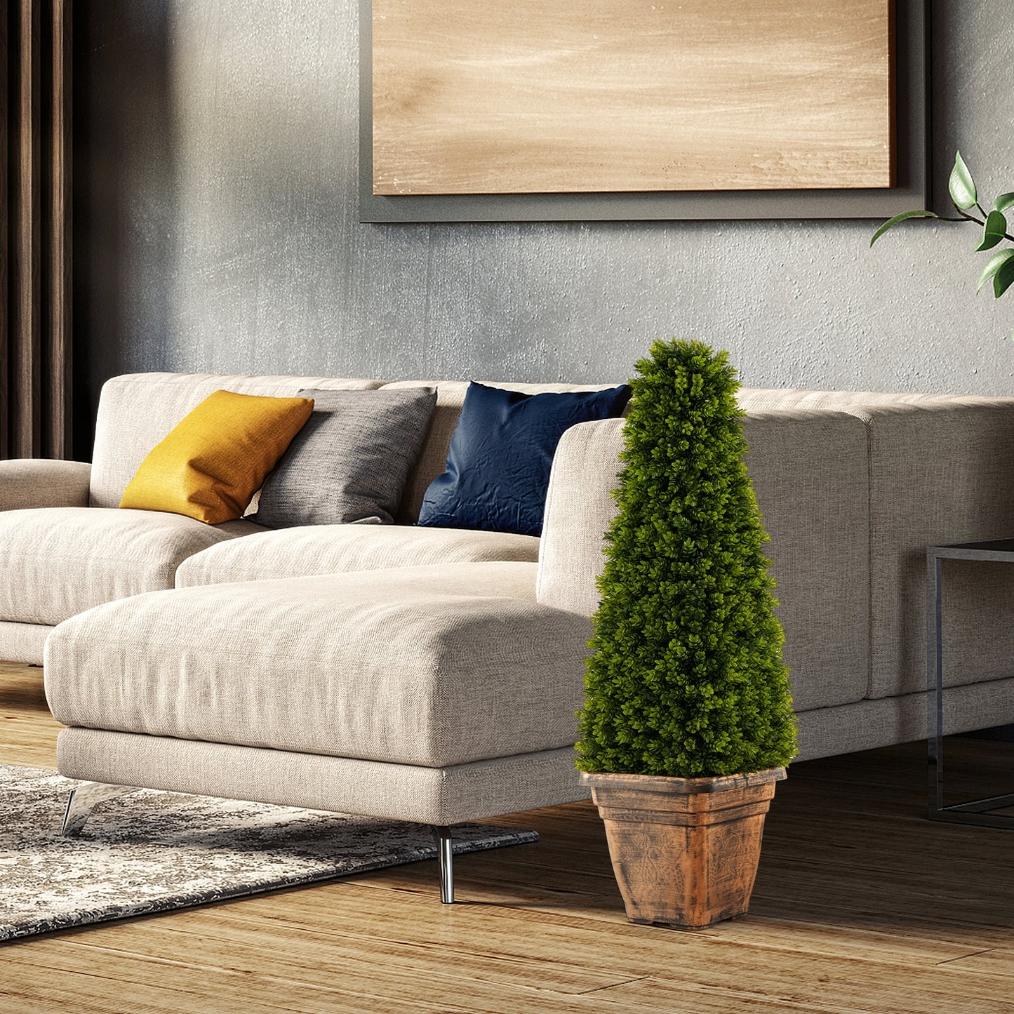 3 Foot Artificial Boxwood Cone Topiary Tree with Cement Base