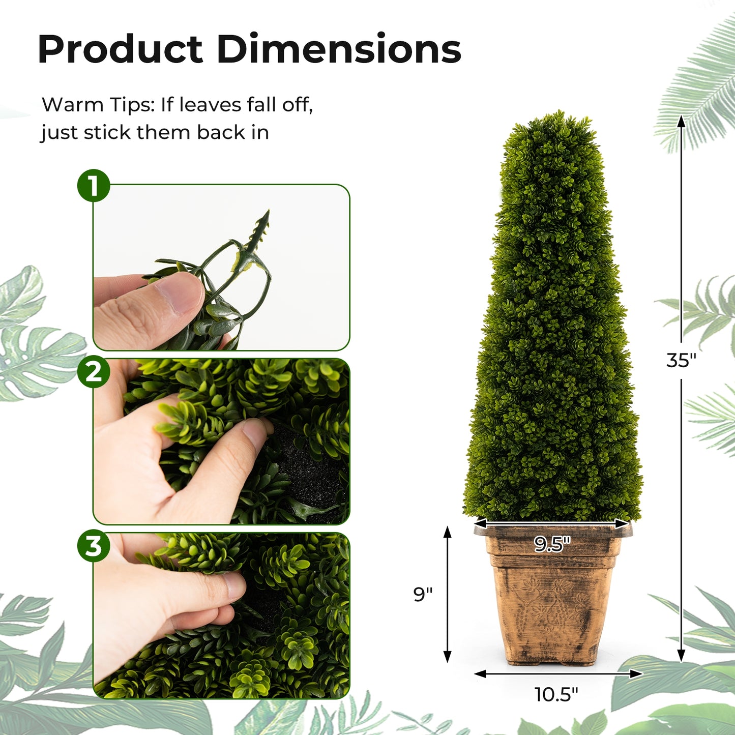 3 Foot Artificial Boxwood Cone Topiary Tree with Cement Base
