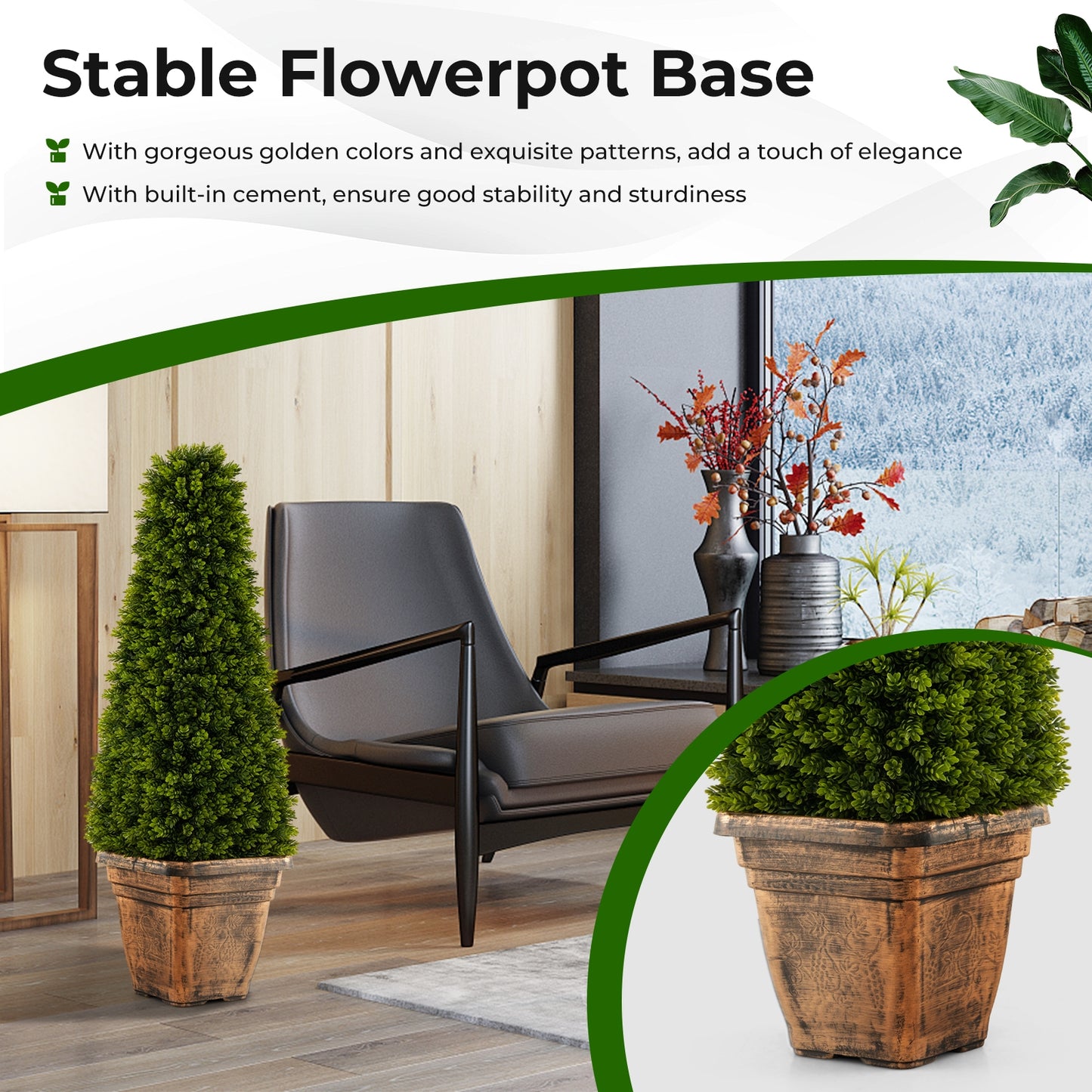 3 Foot Artificial Boxwood Cone Topiary Tree with Cement Base