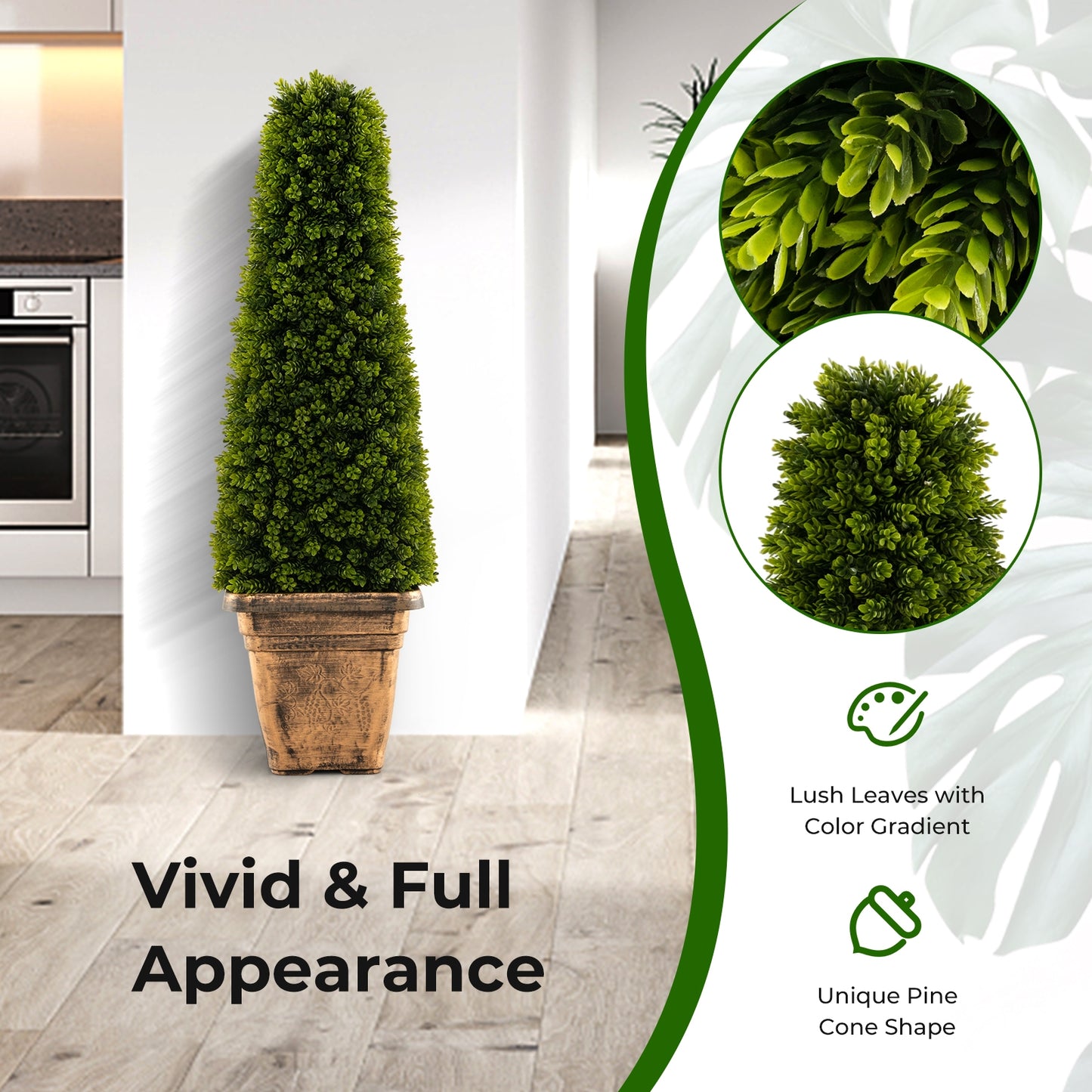 3 Foot Artificial Boxwood Cone Topiary Tree with Cement Base
