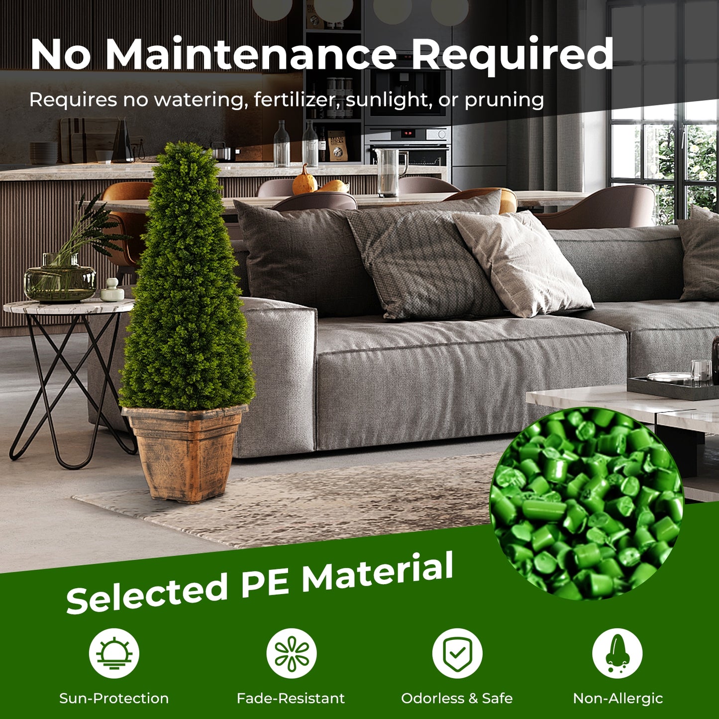3 Foot Artificial Boxwood Cone Topiary Tree with Cement Base