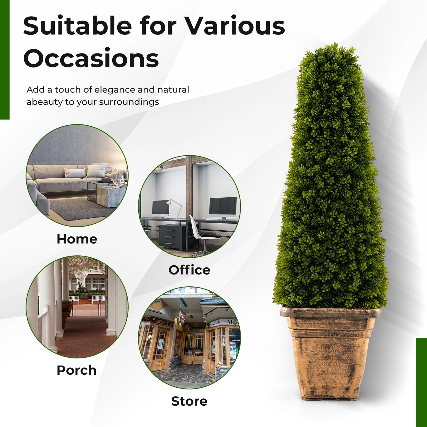 3 Foot Artificial Boxwood Cone Topiary Tree with Cement Base