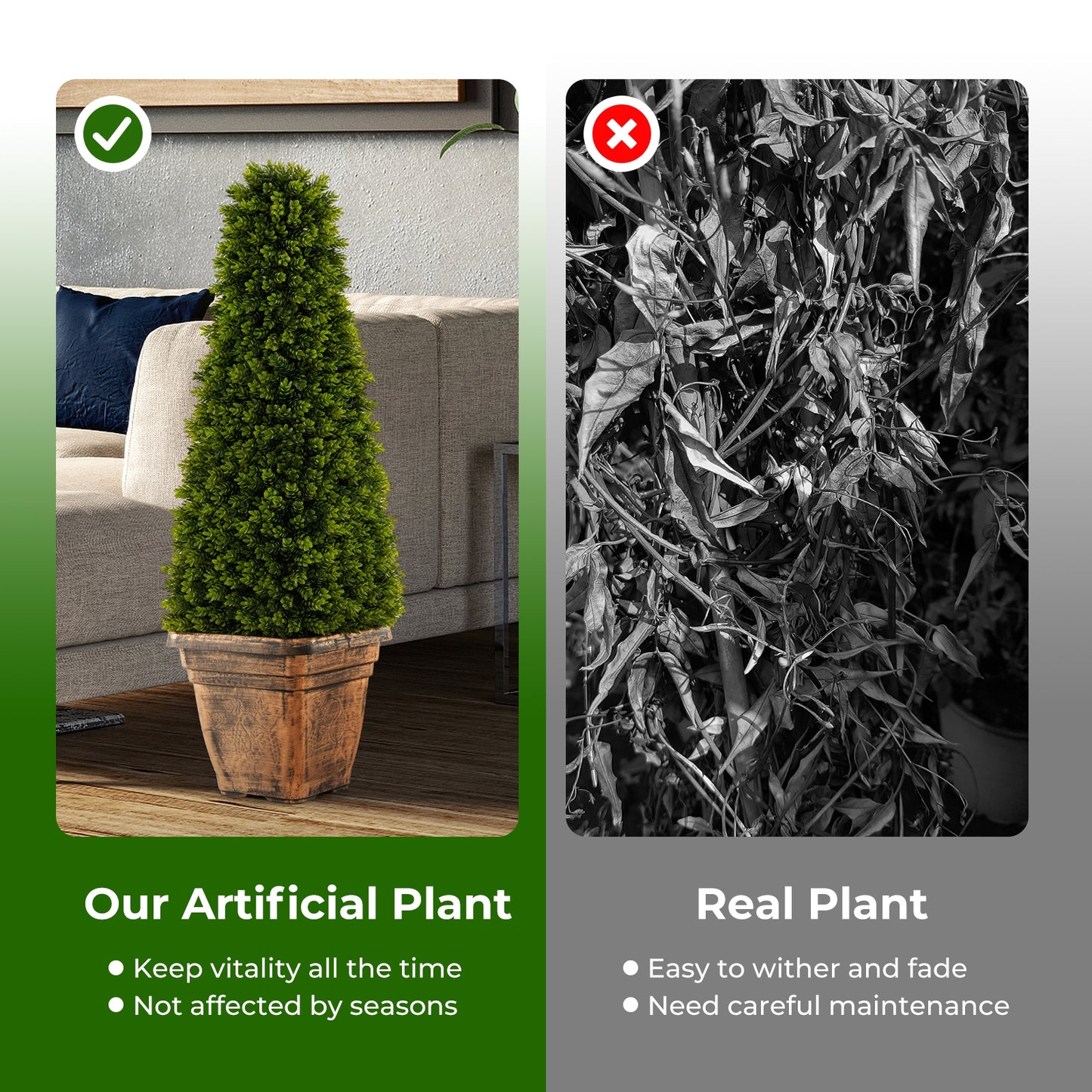 3 Foot Artificial Boxwood Cone Topiary Tree with Cement Base