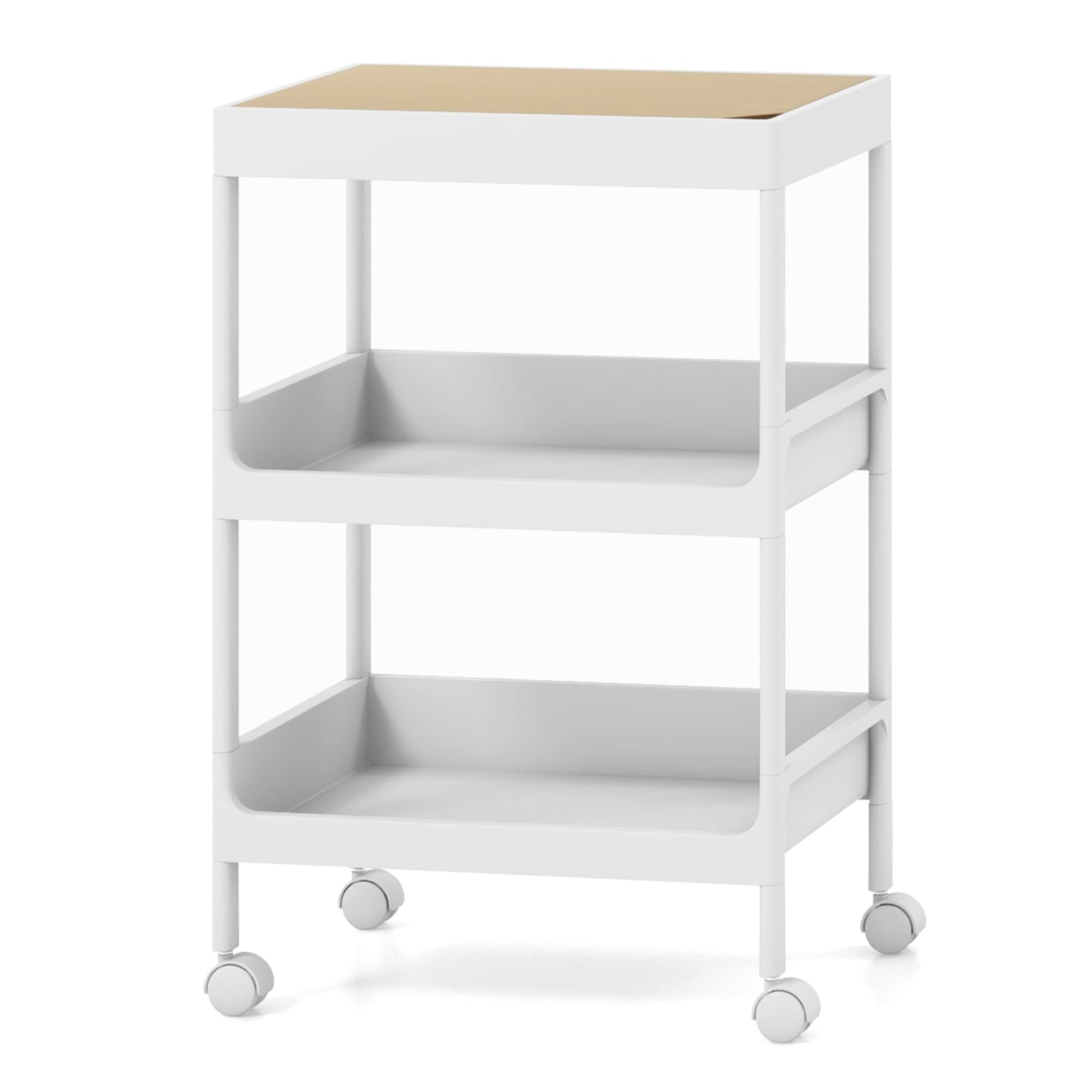 Compact 3 Tier Utility Cart with Removable Tray Top and Lockable Wheels for Kitchen Bathroom or Office