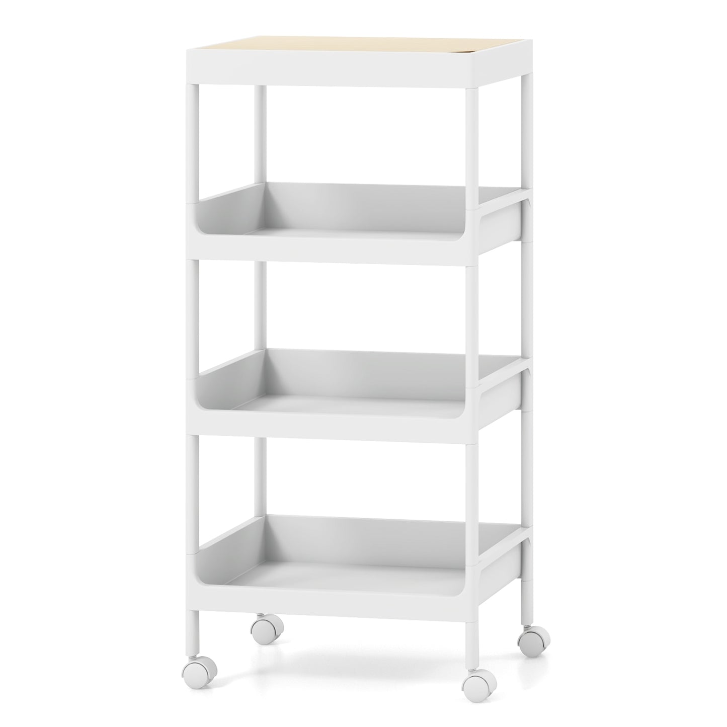 Compact 4 Tier Utility Cart with Removable Tray Top and Lockable Wheels for Kitchen Bathroom or Office