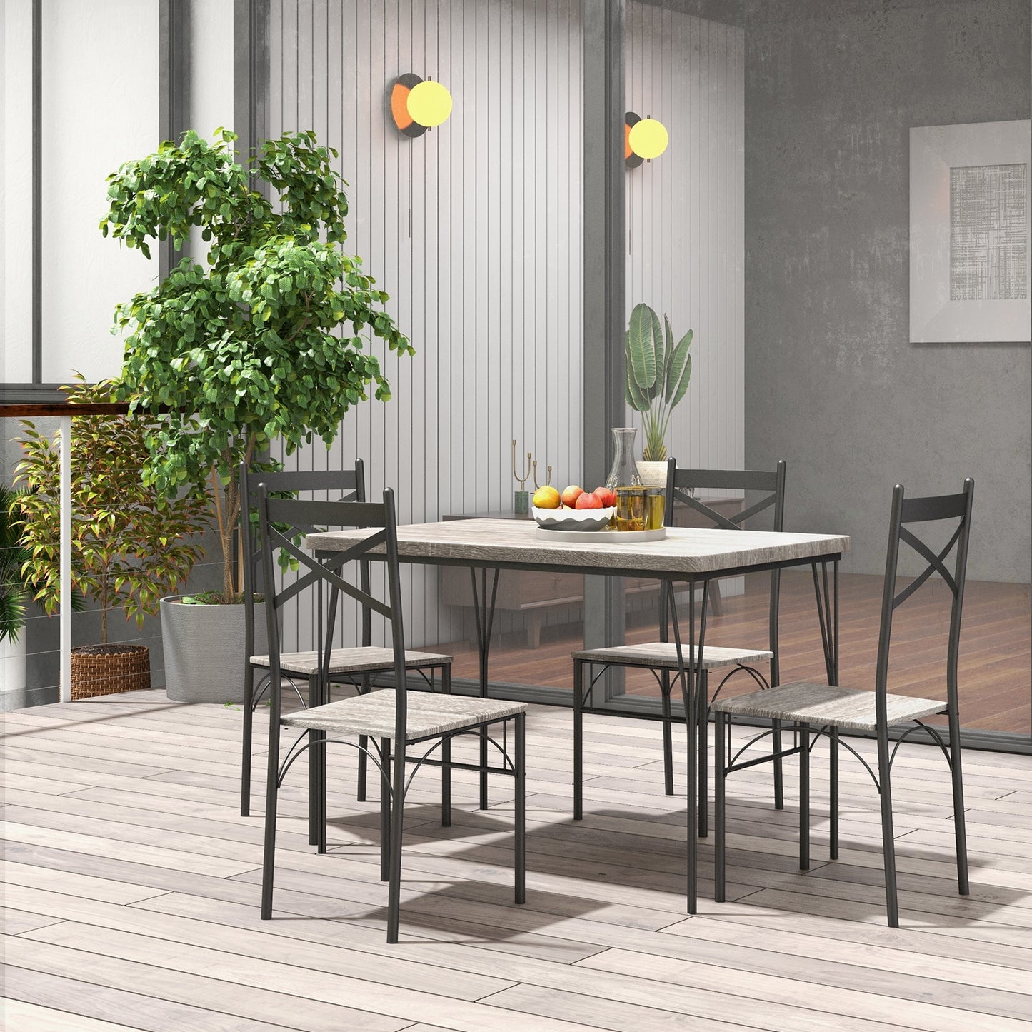 5 Piece Modern Dining Table Set with Metal Frame and Chairs for Kitchen or Dining Room