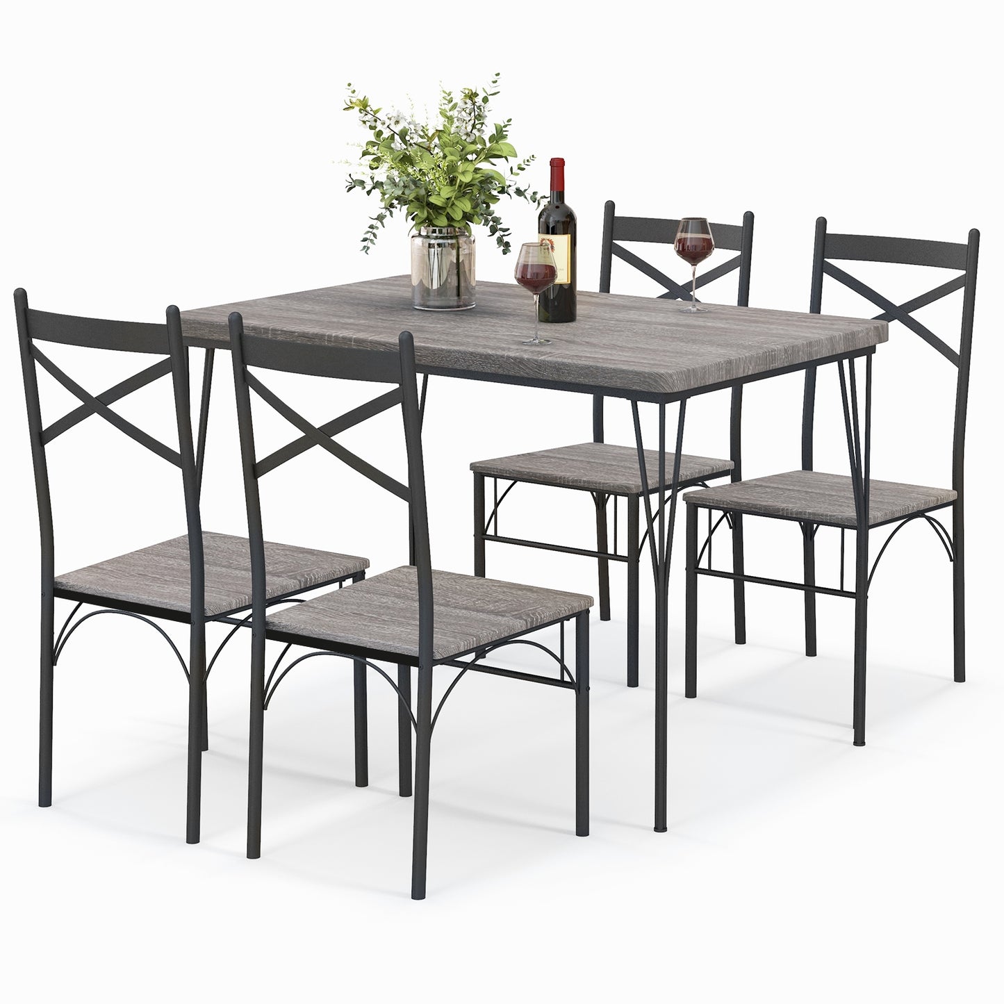 5 Piece Modern Dining Table Set with Metal Frame and Chairs for Kitchen or Dining Room