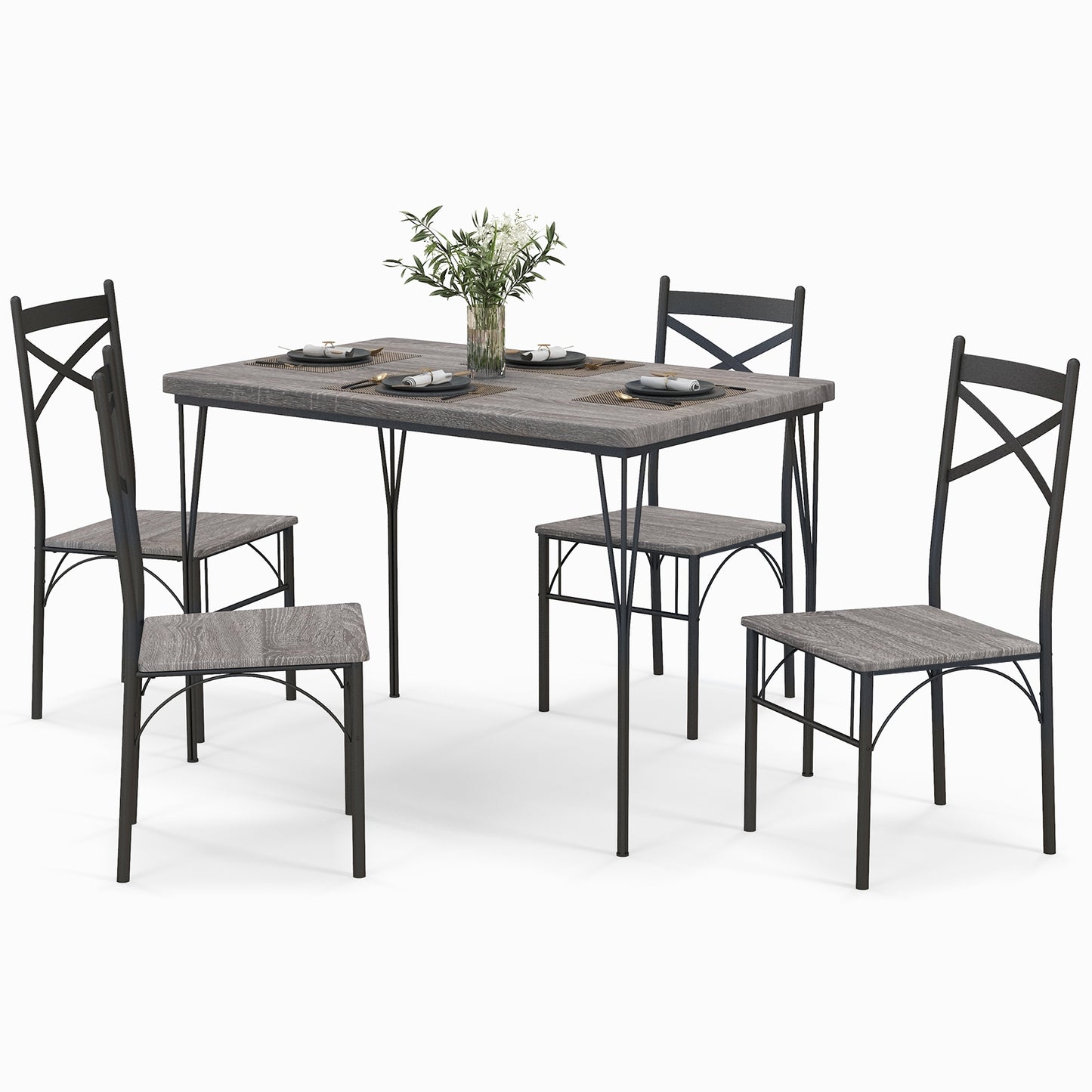 5 Piece Modern Dining Table Set with Metal Frame and Chairs for Kitchen or Dining Room