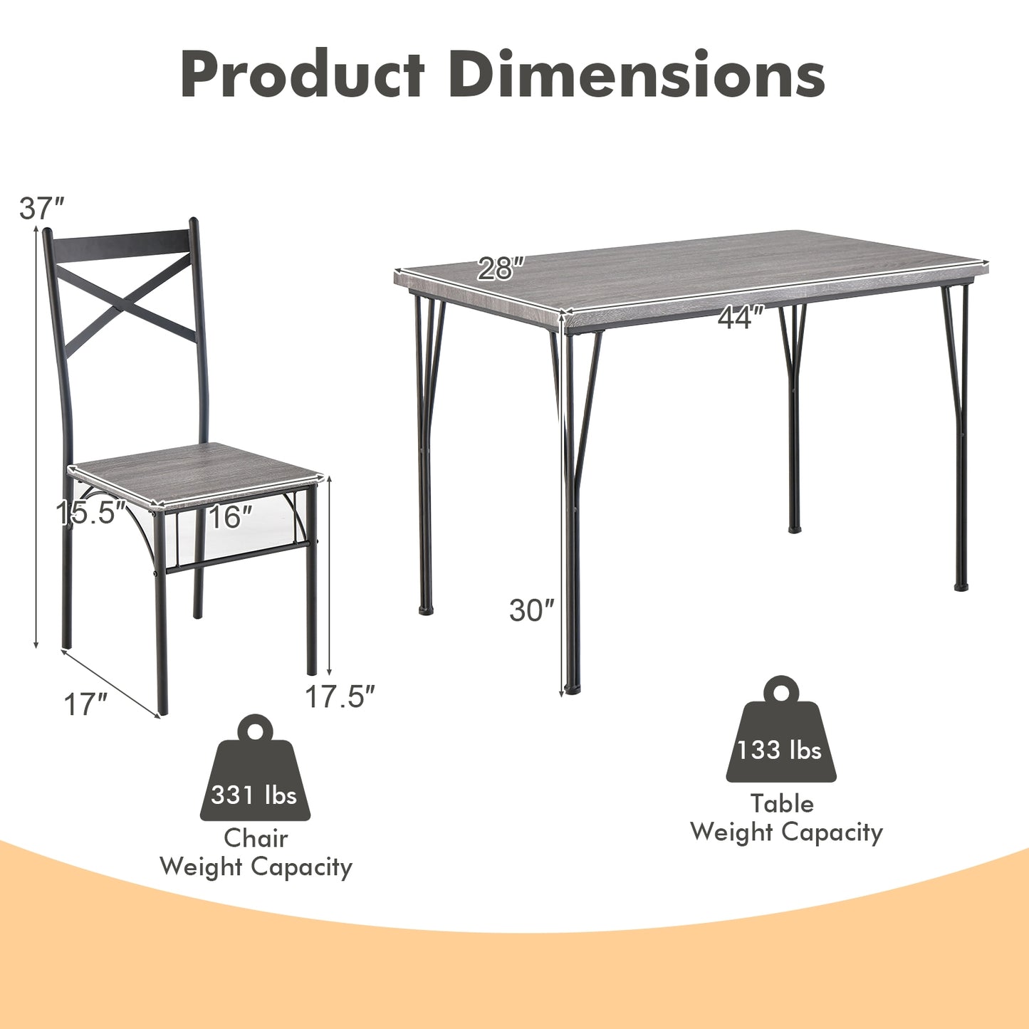 5 Piece Modern Dining Table Set with Metal Frame and Chairs for Kitchen or Dining Room