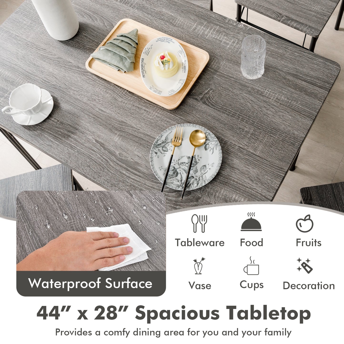 5 Piece Modern Dining Table Set with Metal Frame and Chairs for Kitchen or Dining Room